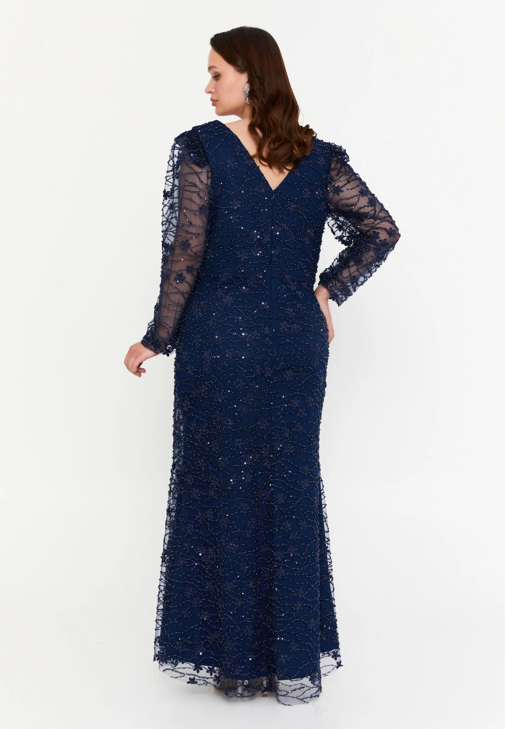 Long Sleeve Maxi Tulle Mermaid Plus Size Wedding Guest Dress mtr99123 - Image 10