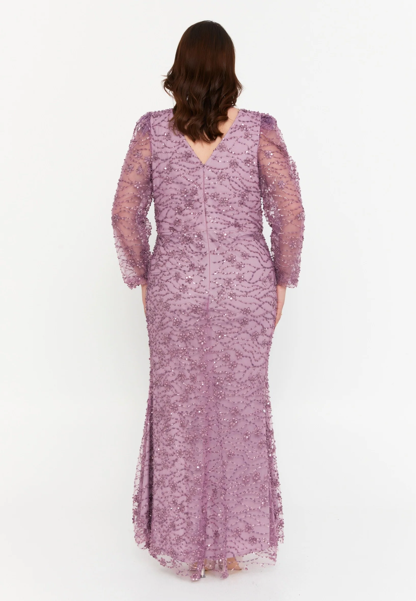 Long Sleeve Maxi Tulle Mermaid Plus Size Wedding Guest Dress mtr99123 - Image 6