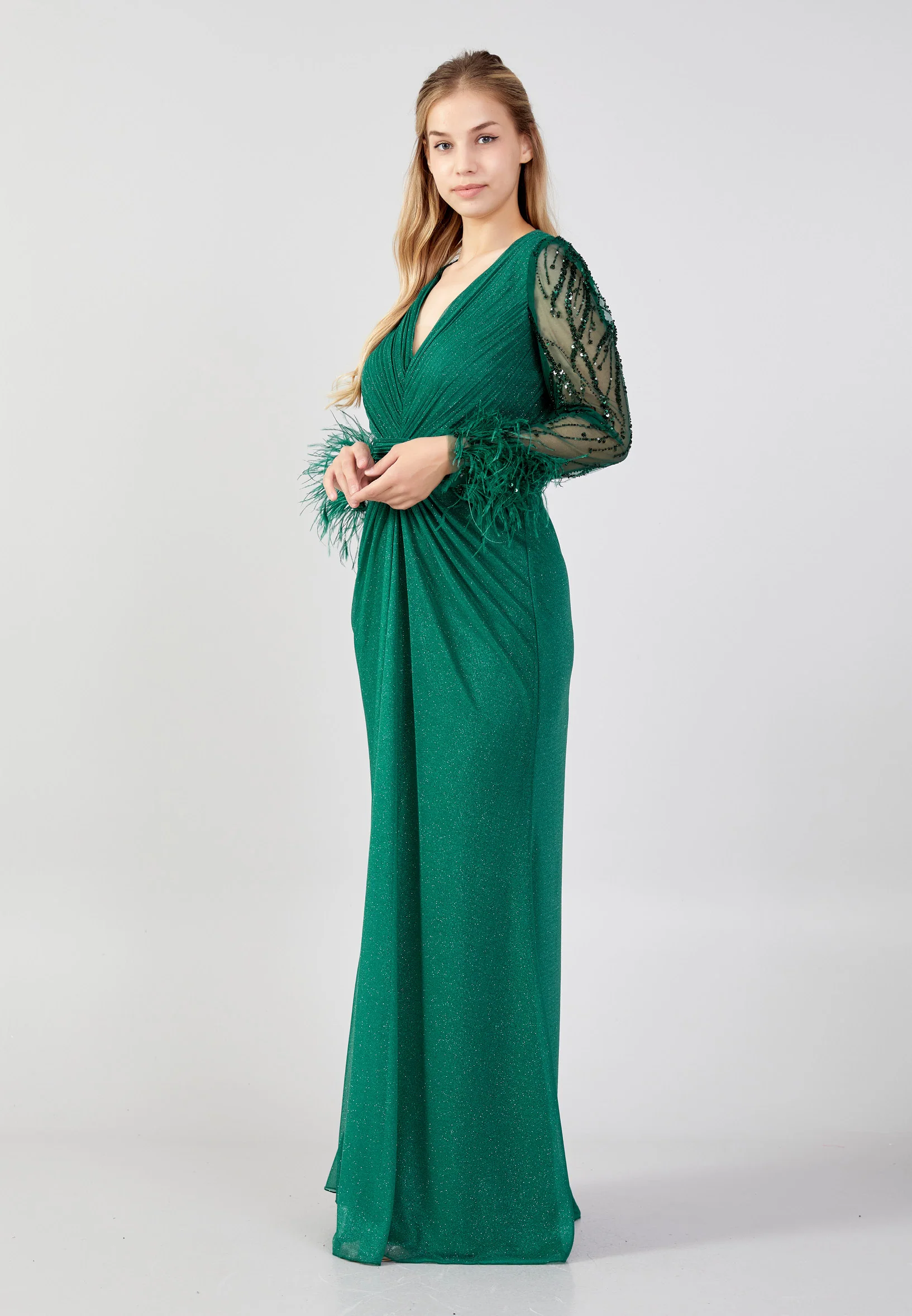 Long Sleeve Maxi Tulle Mermaid Plus Size Wedding Guest Dress omn684-b - Image 11