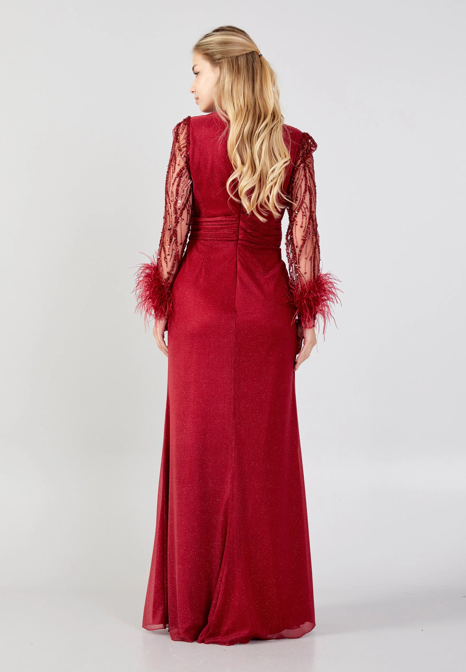 Long Sleeve Maxi Tulle Mermaid Plus Size Wedding Guest Dress omn684-b - Image 3