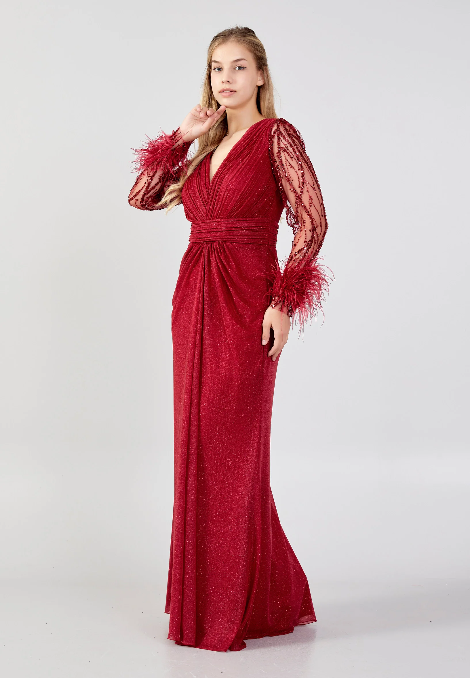 Long Sleeve Maxi Tulle Mermaid Plus Size Wedding Guest Dress omn684-b - Image 4