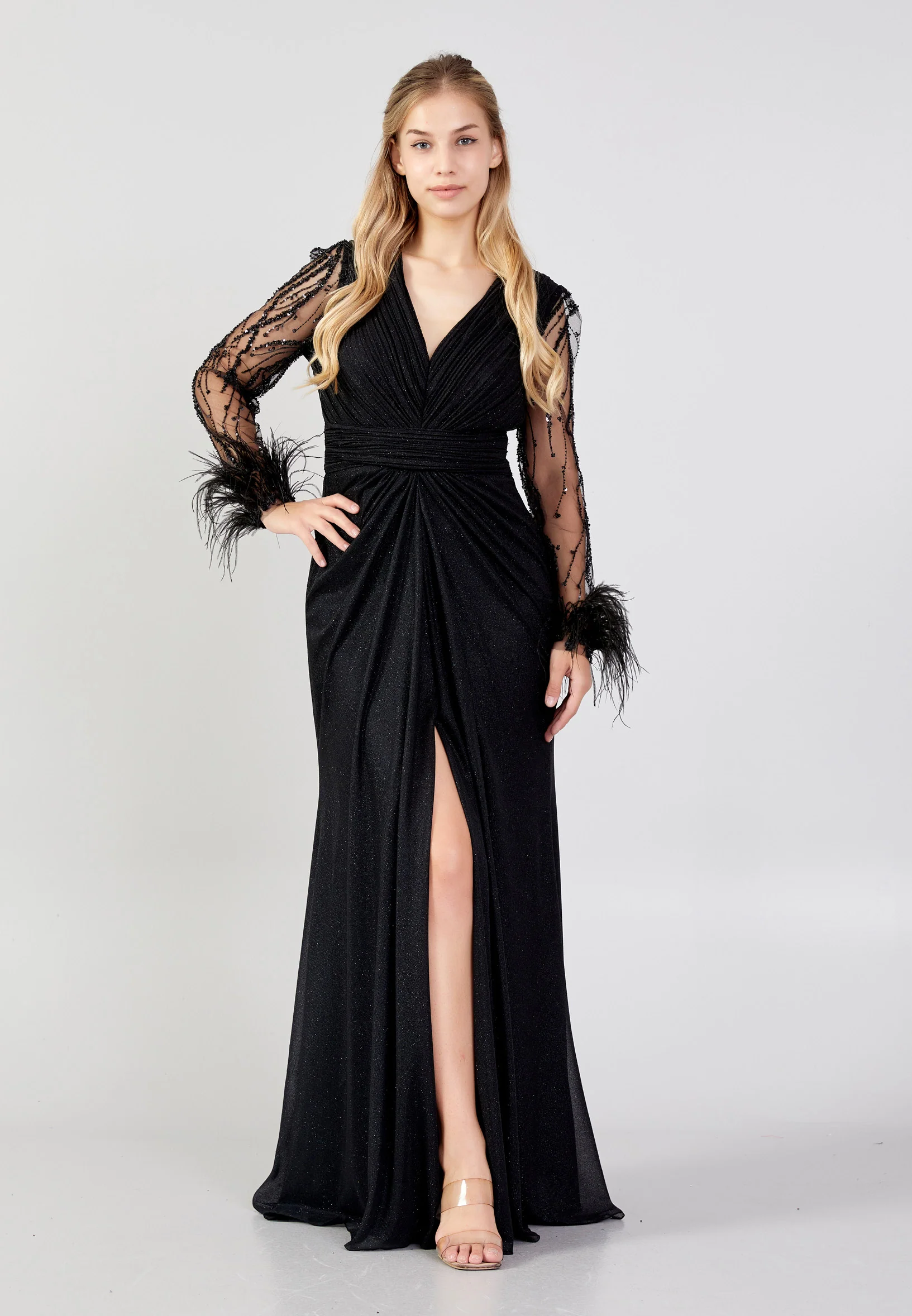 Long Sleeve Maxi Tulle Mermaid Plus Size Wedding Guest Dress omn684-b - Image 5