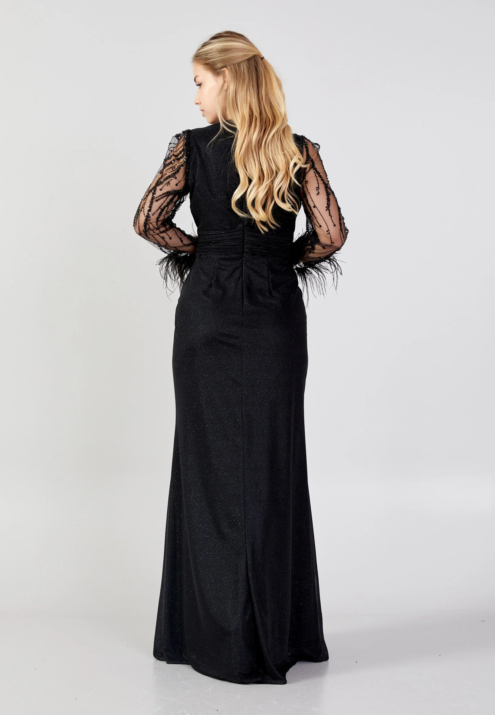 Long Sleeve Maxi Tulle Mermaid Plus Size Wedding Guest Dress omn684-b - Image 6