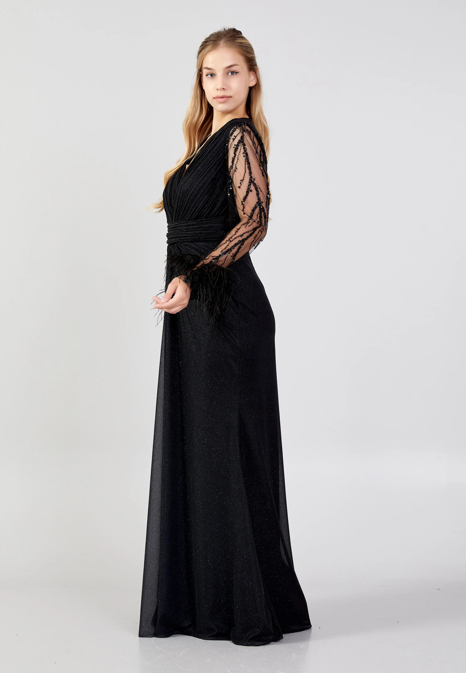 Long Sleeve Maxi Tulle Mermaid Plus Size Wedding Guest Dress omn684-b - Image 7