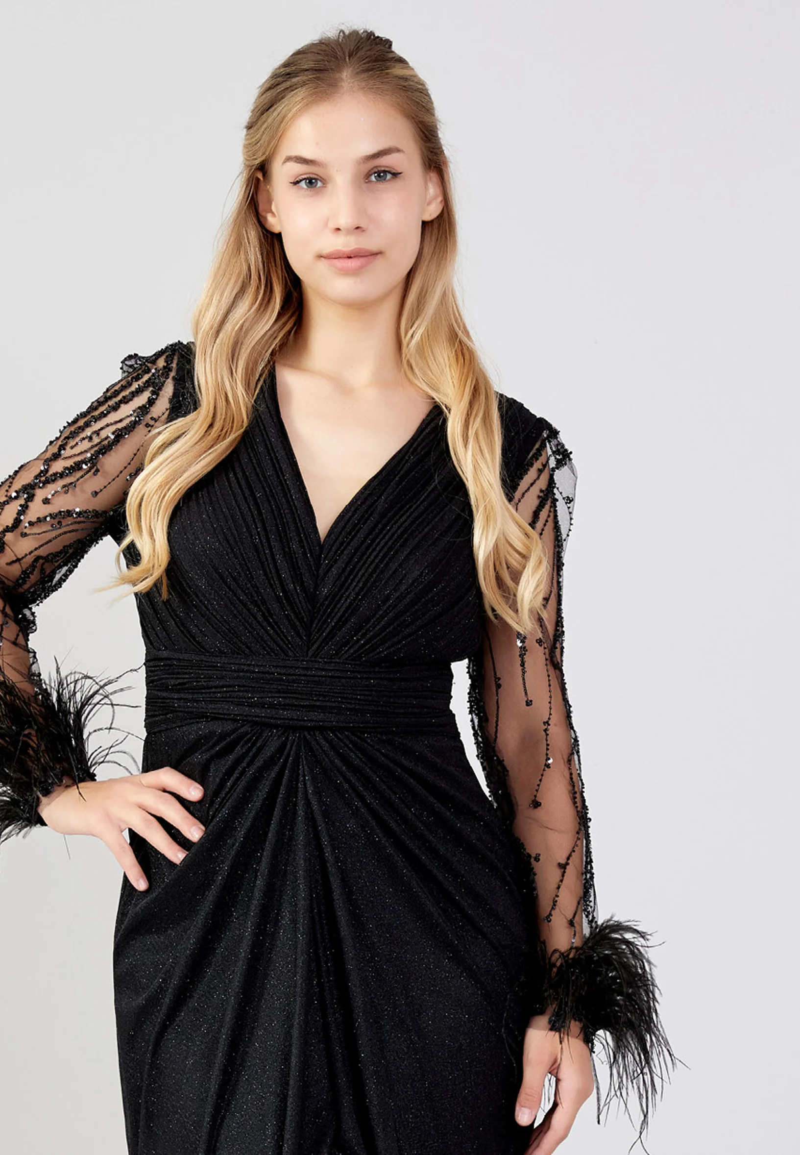 Long Sleeve Maxi Tulle Mermaid Plus Size Wedding Guest Dress omn684-b - Image 8