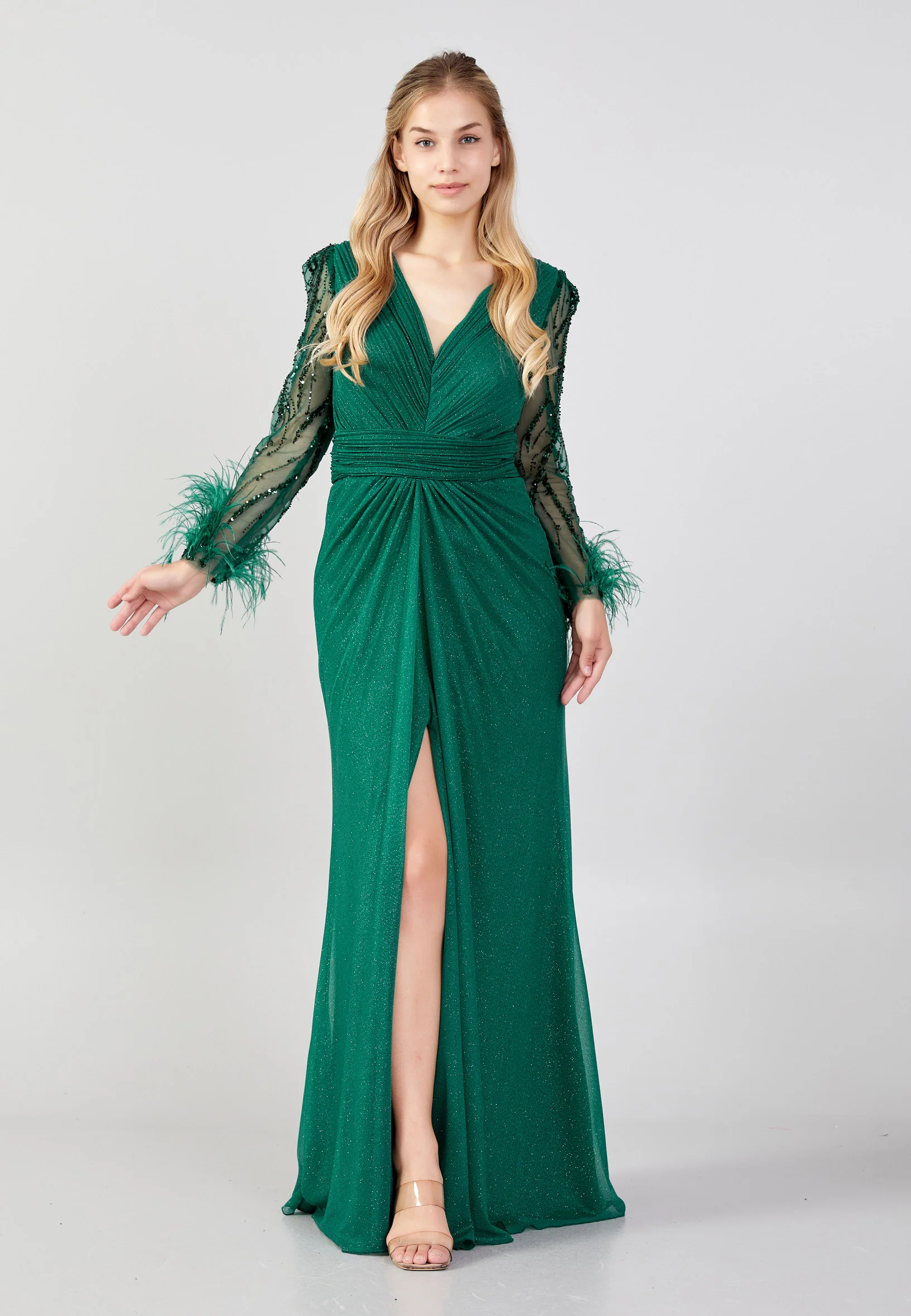 Long Sleeve Maxi Tulle Mermaid Plus Size Wedding Guest Dress omn684-b - Image 9
