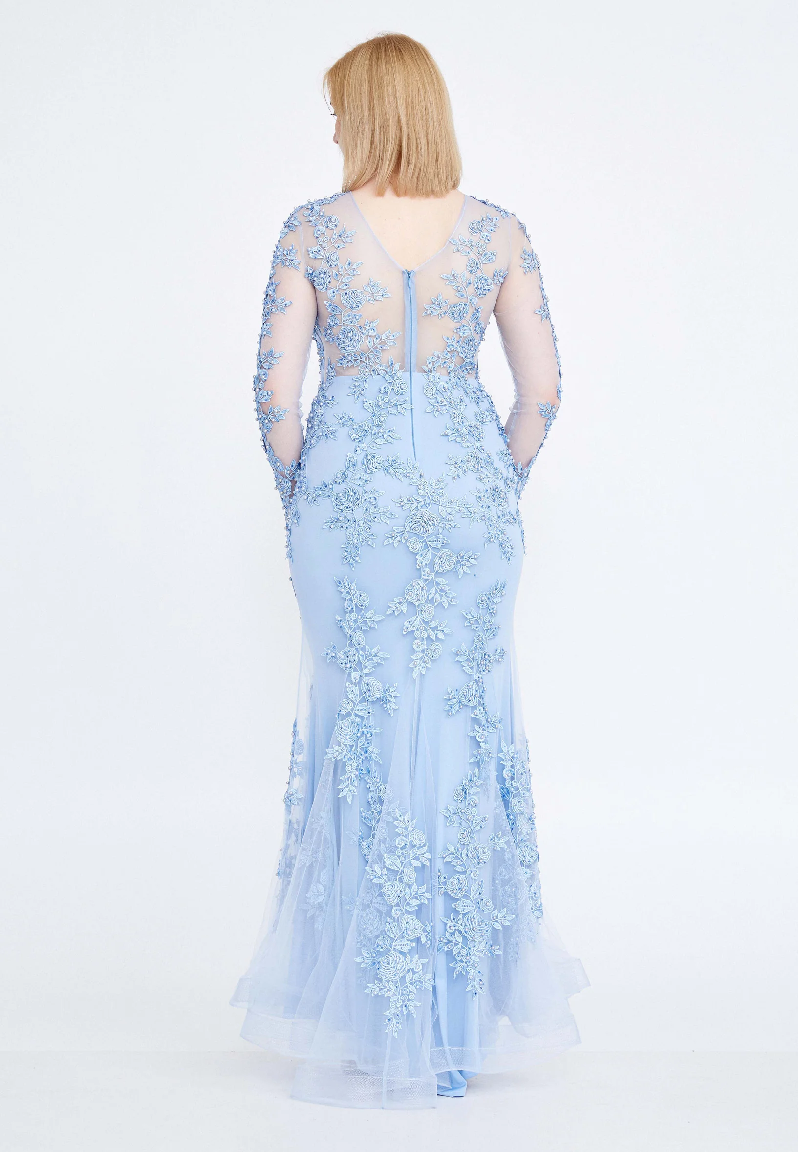 Long Sleeve Maxi Tulle Mermaid Plus Size Wedding Guest Dress ses1729-b - Image 2
