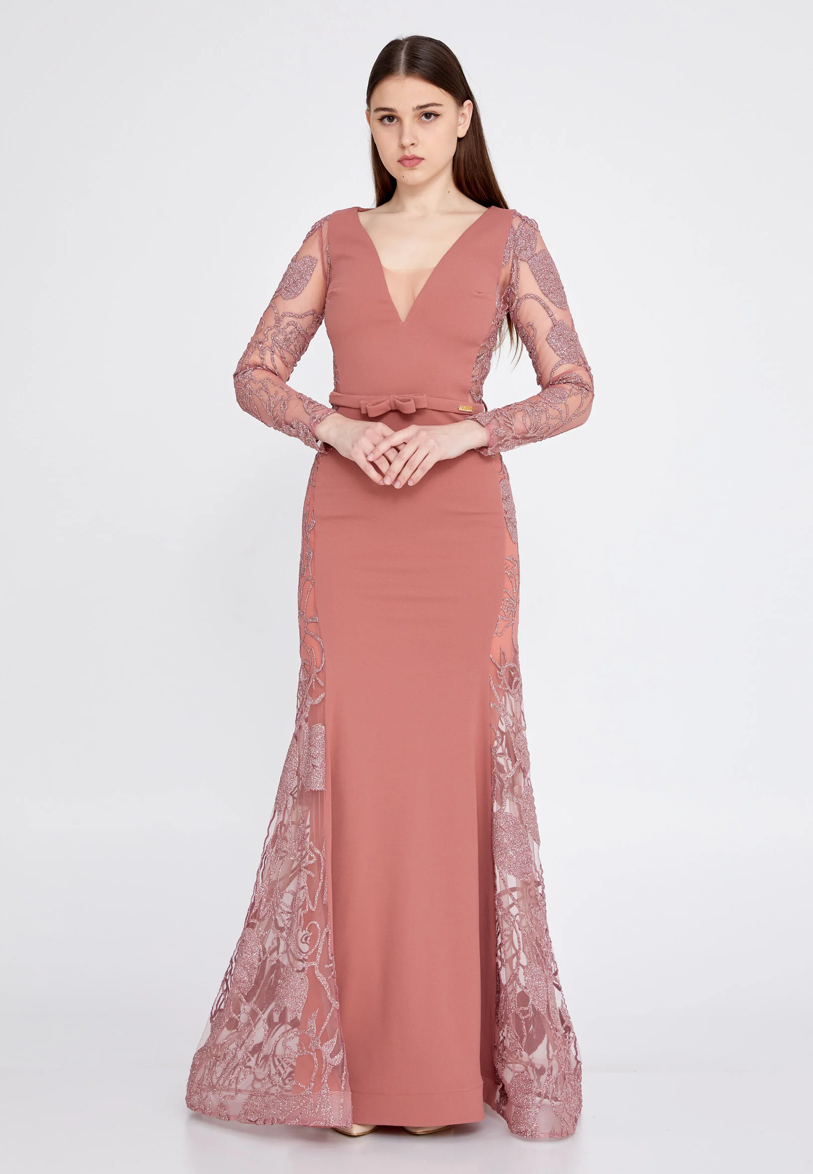 Long Sleeve Maxi Tulle Mermaid Regular Evening Dress mtn2203 - Image 5