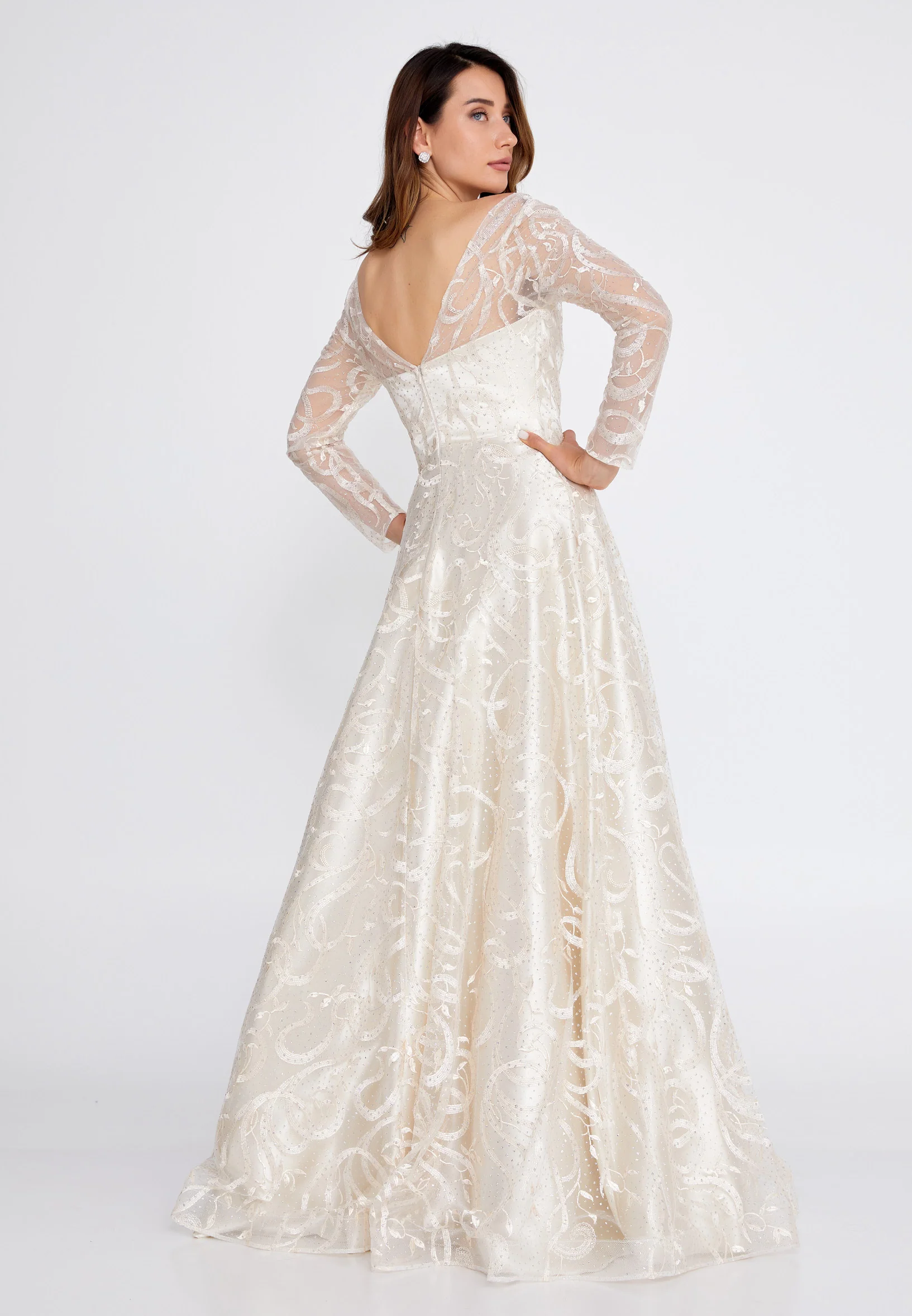 Long Sleeve Maxi Tulle Mermaid Regular Prom Dress bql2459 - Image 10