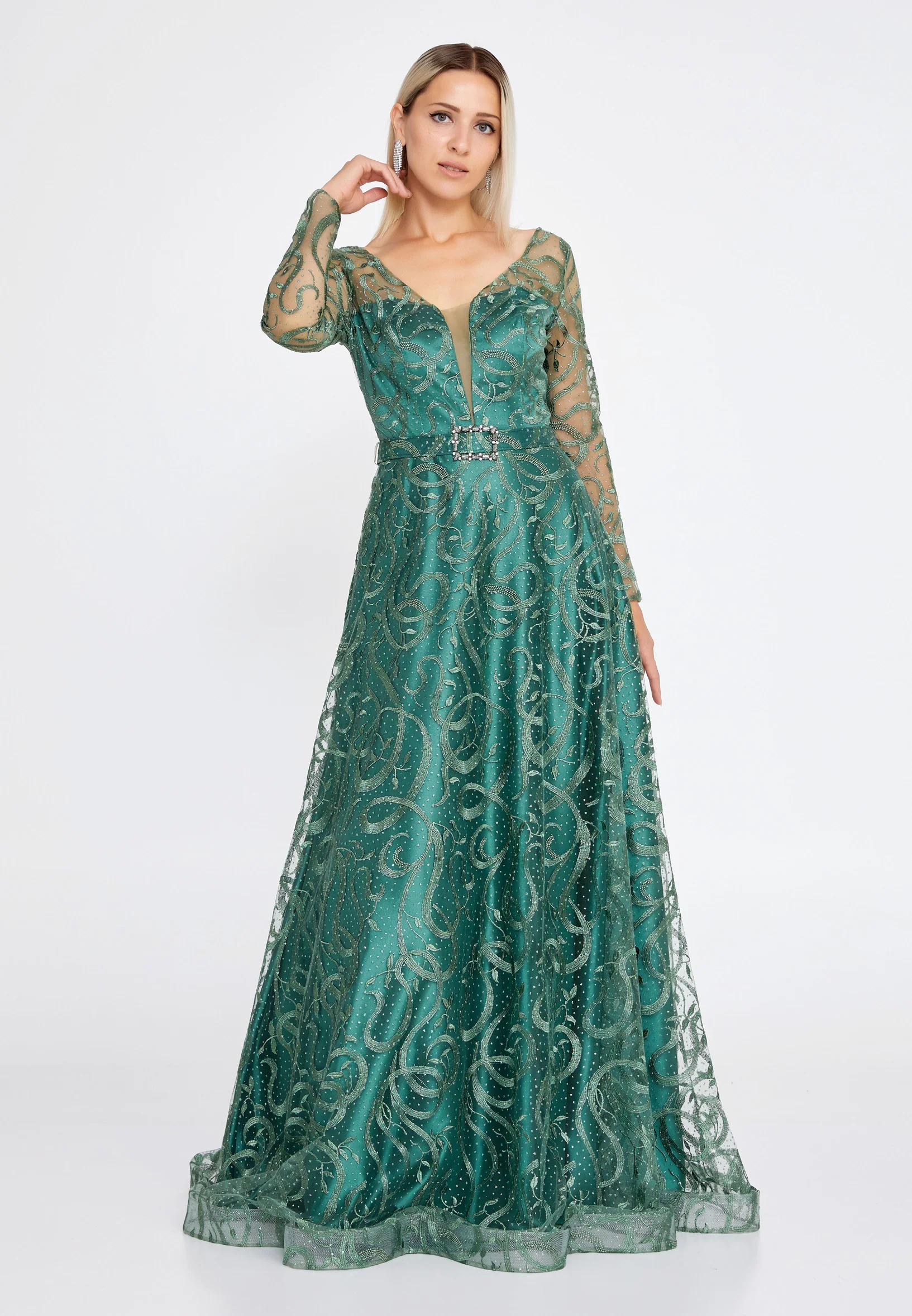 Long Sleeve Maxi Tulle Mermaid Regular Prom Dress bql2459 - Image 13