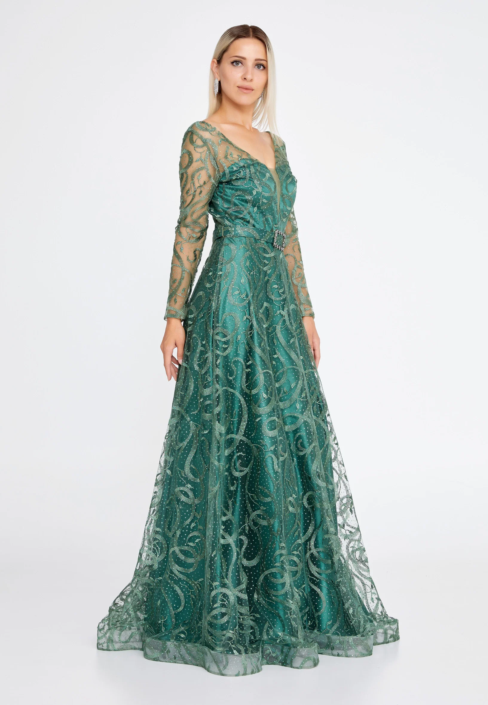 Long Sleeve Maxi Tulle Mermaid Regular Prom Dress bql2459 - Image 15