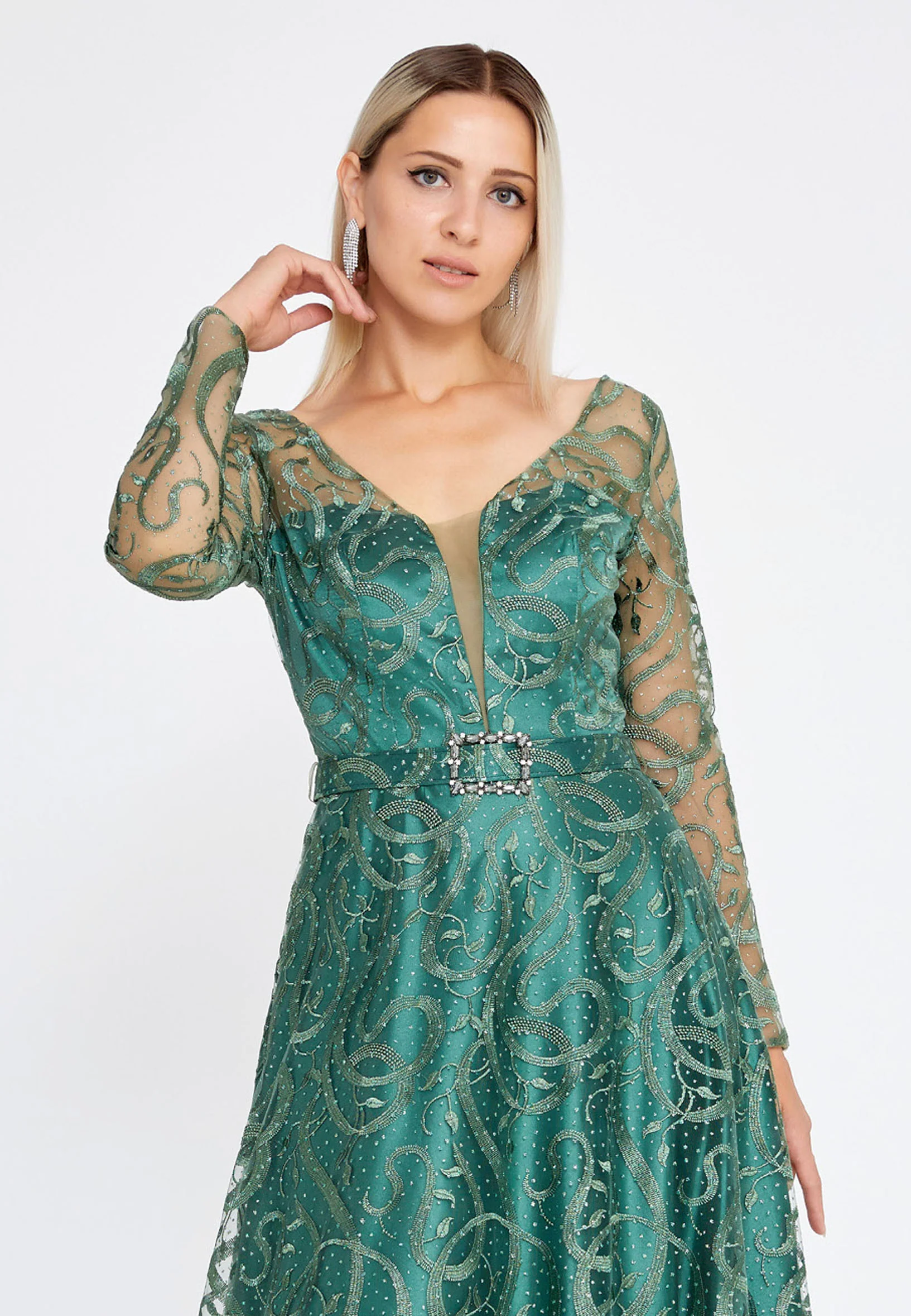 Long Sleeve Maxi Tulle Mermaid Regular Prom Dress bql2459 - Image 16