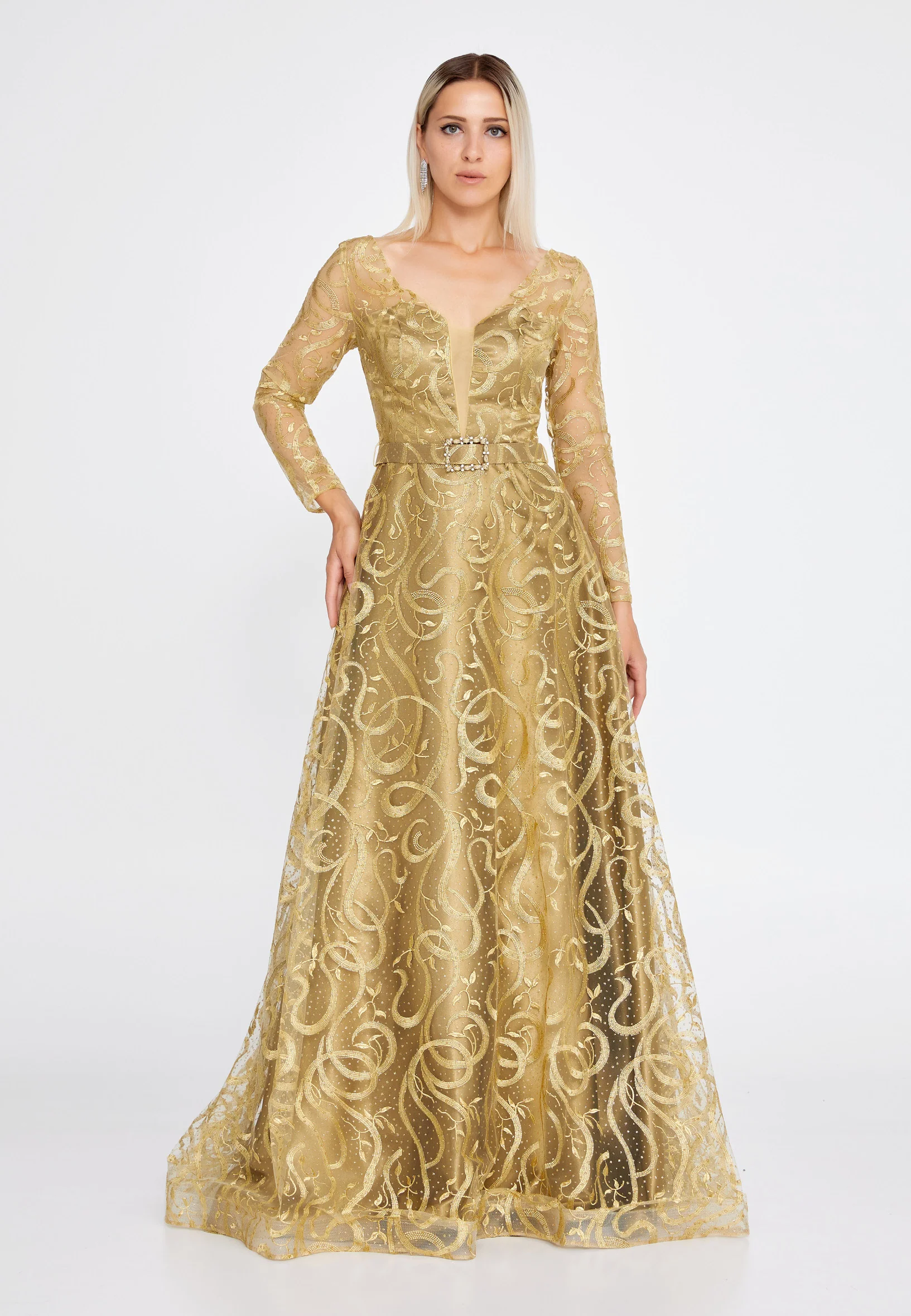 Long Sleeve Maxi Tulle Mermaid Regular Prom Dress bql2459 - Image 17