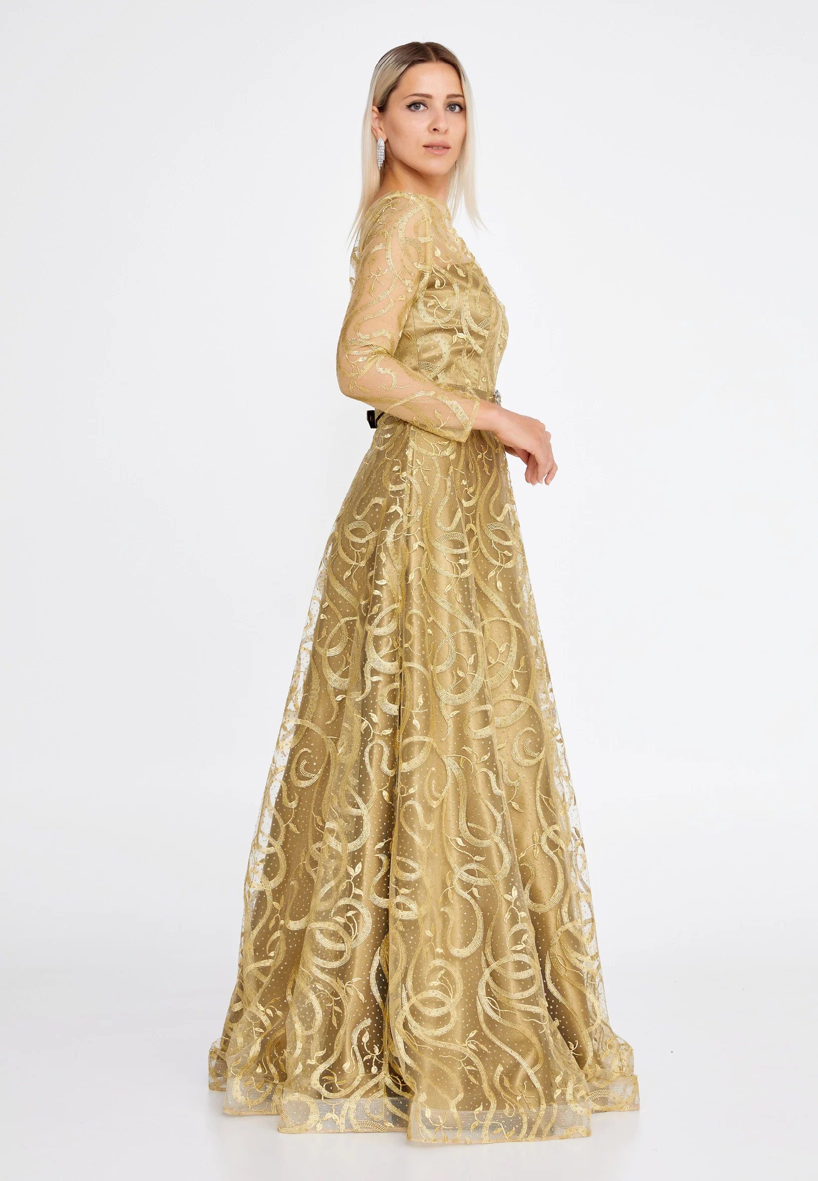 Long Sleeve Maxi Tulle Mermaid Regular Prom Dress bql2459 - Image 19