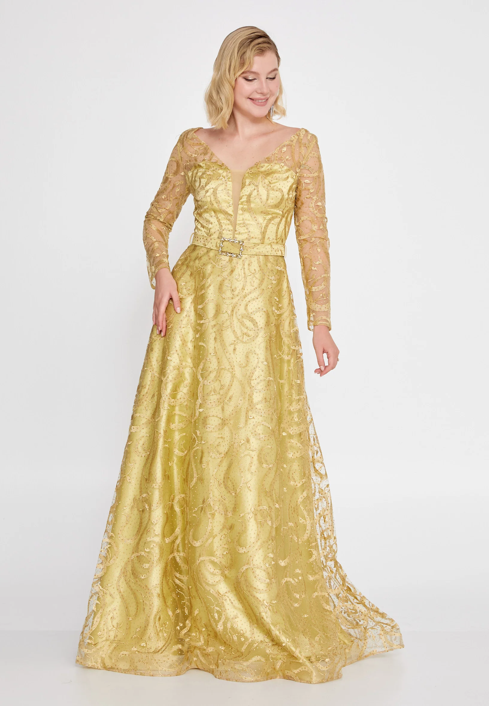 Long Sleeve Maxi Tulle Mermaid Regular Prom Dress bql2459 - Image 21