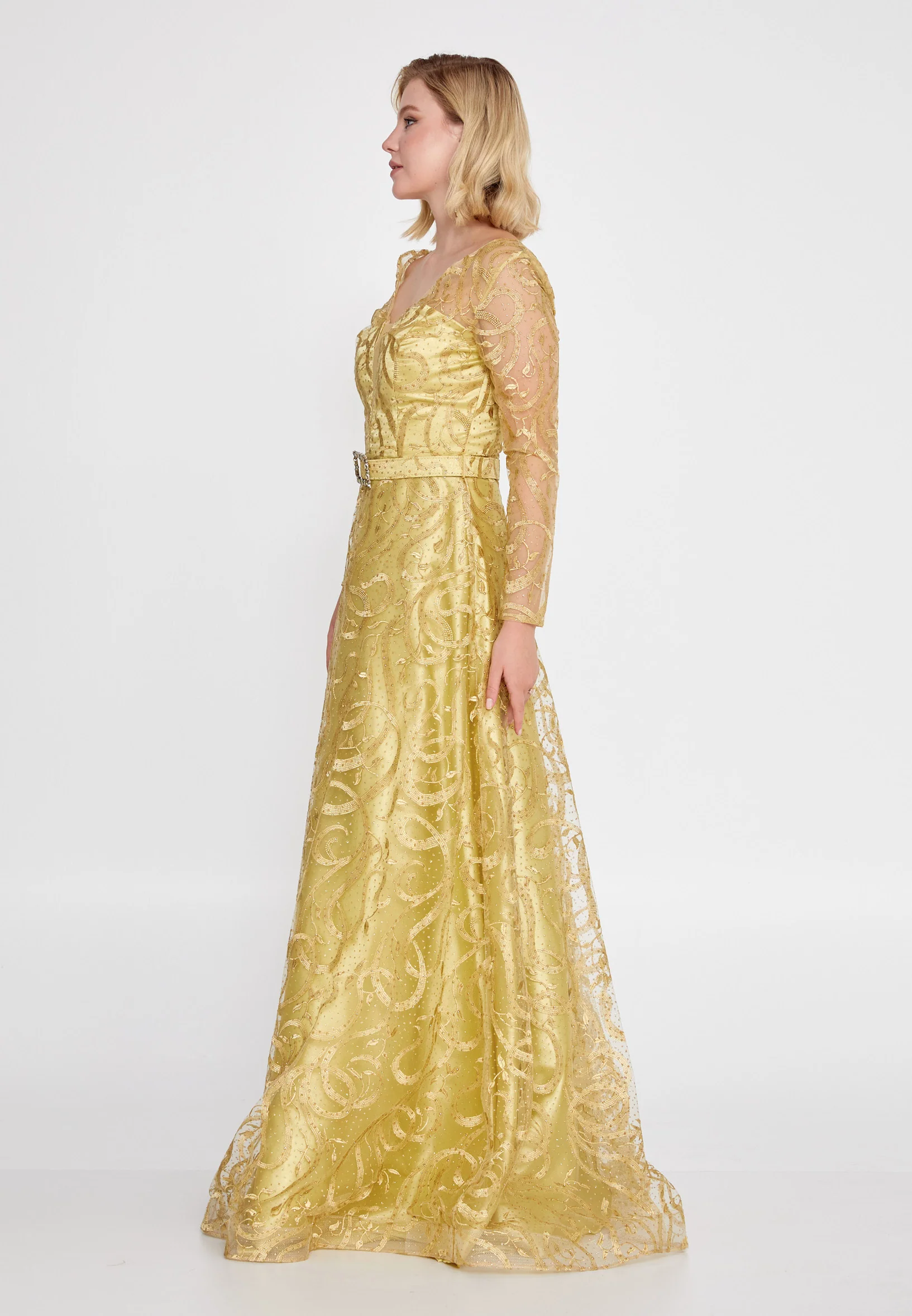 Long Sleeve Maxi Tulle Mermaid Regular Prom Dress bql2459 - Image 23