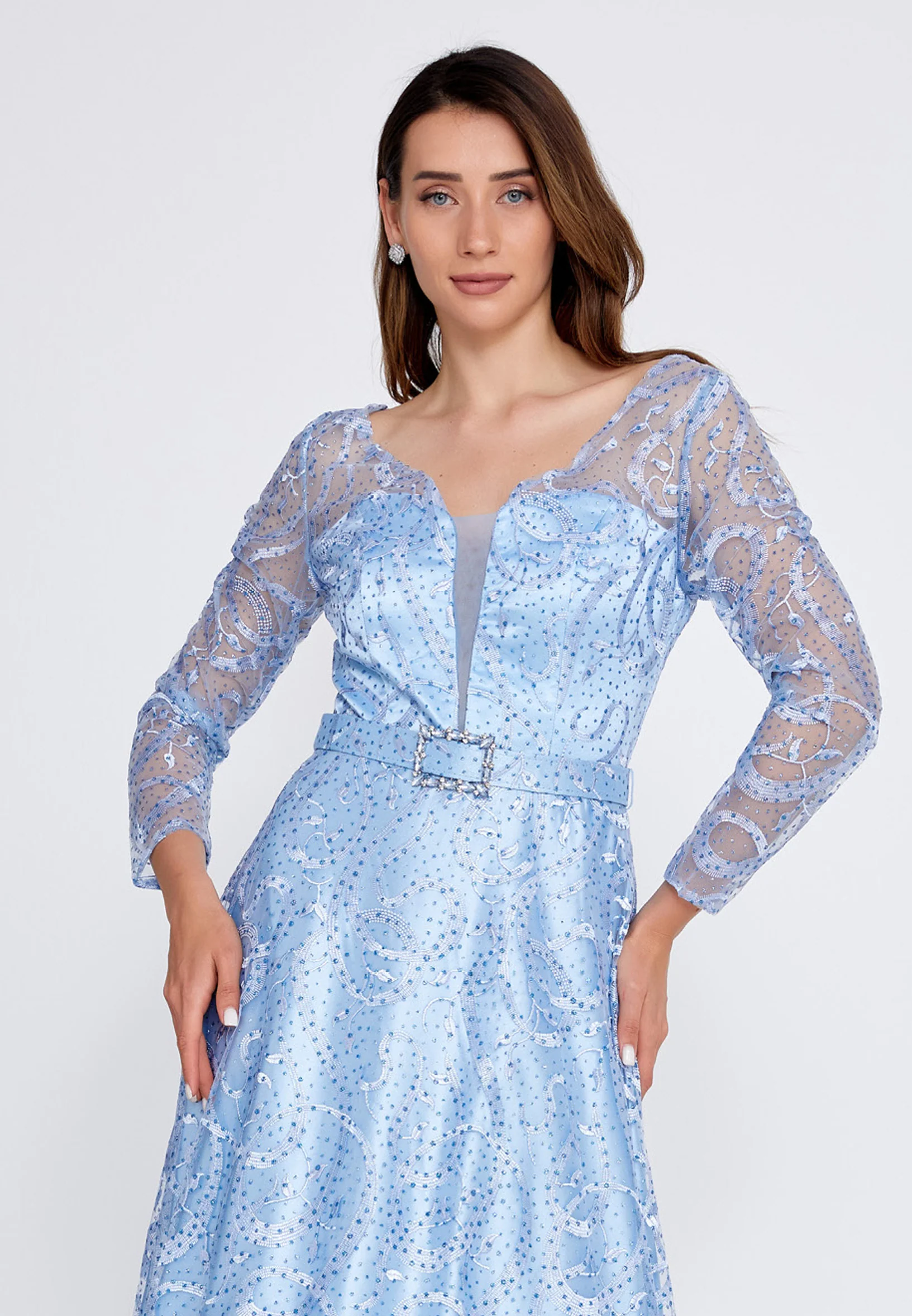 Long Sleeve Maxi Tulle Mermaid Regular Prom Dress bql2459 - Image 4