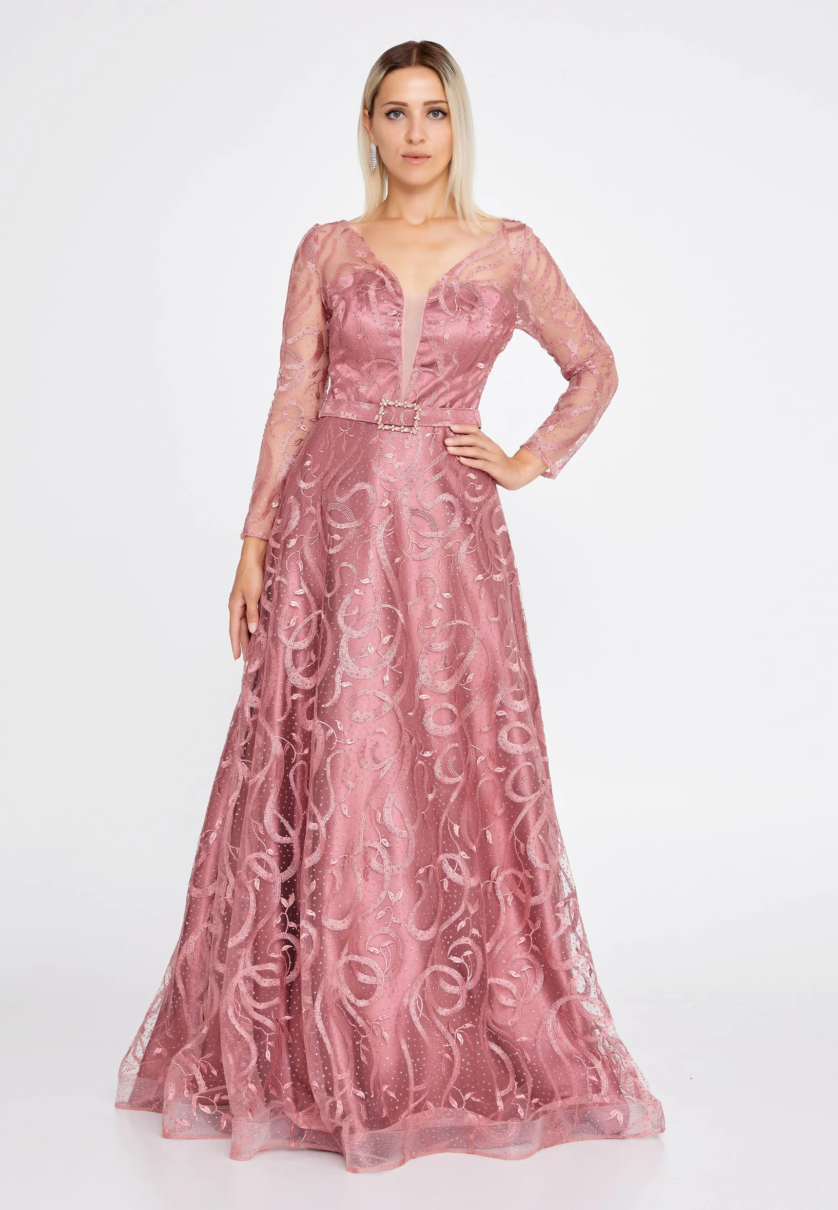 Long Sleeve Maxi Tulle Mermaid Regular Prom Dress bql2459 - Image 5