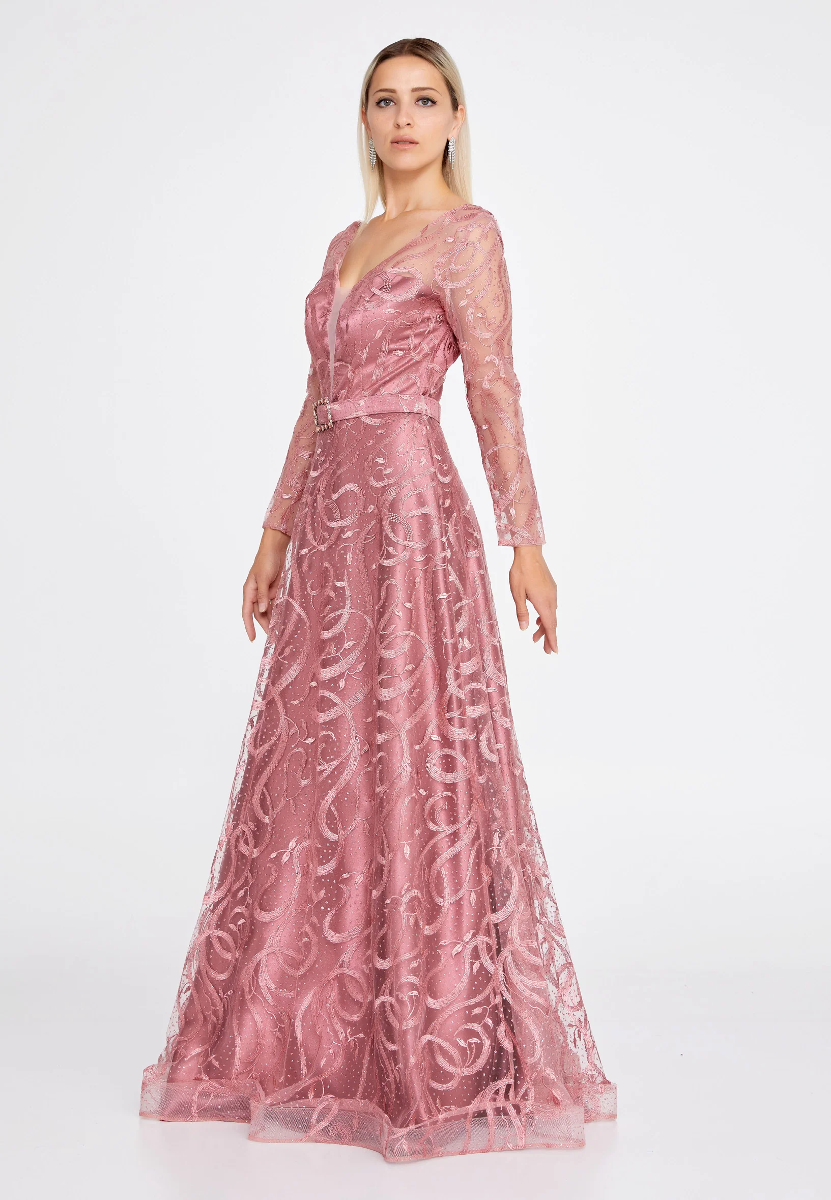 Long Sleeve Maxi Tulle Mermaid Regular Prom Dress bql2459 - Image 7