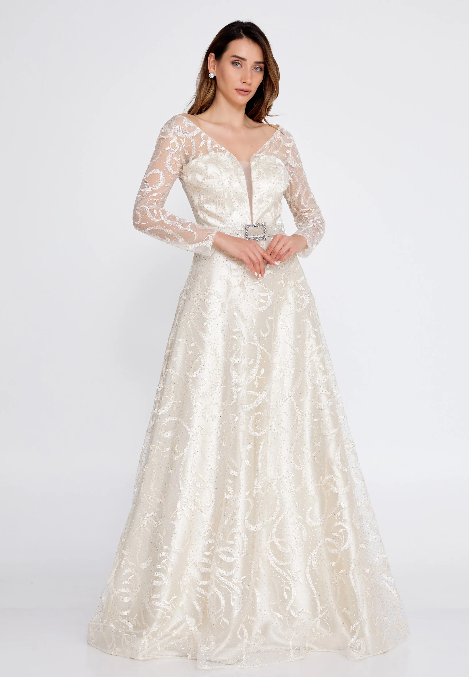 Long Sleeve Maxi Tulle Mermaid Regular Prom Dress bql2459 - Image 9