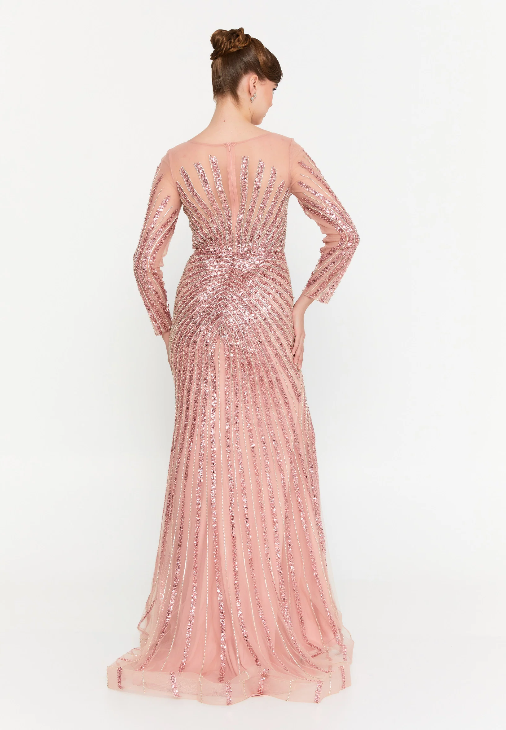 Long Sleeve Maxi Tulle Mermaid Regular Prom Dress mti1024 - Image 10