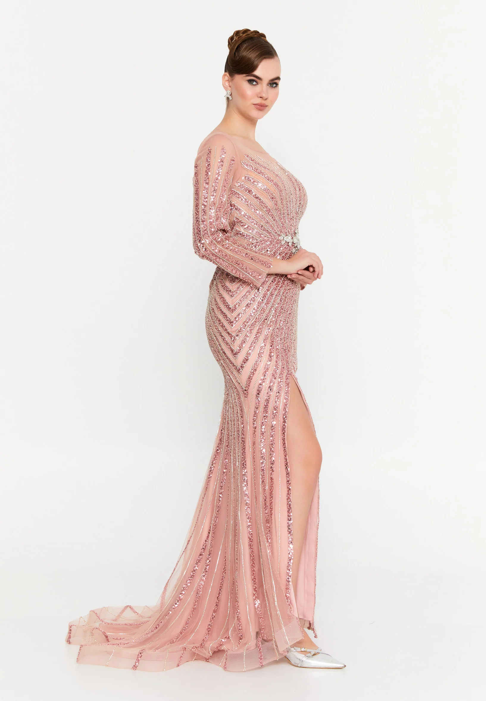 Long Sleeve Maxi Tulle Mermaid Regular Prom Dress mti1024 - Image 11