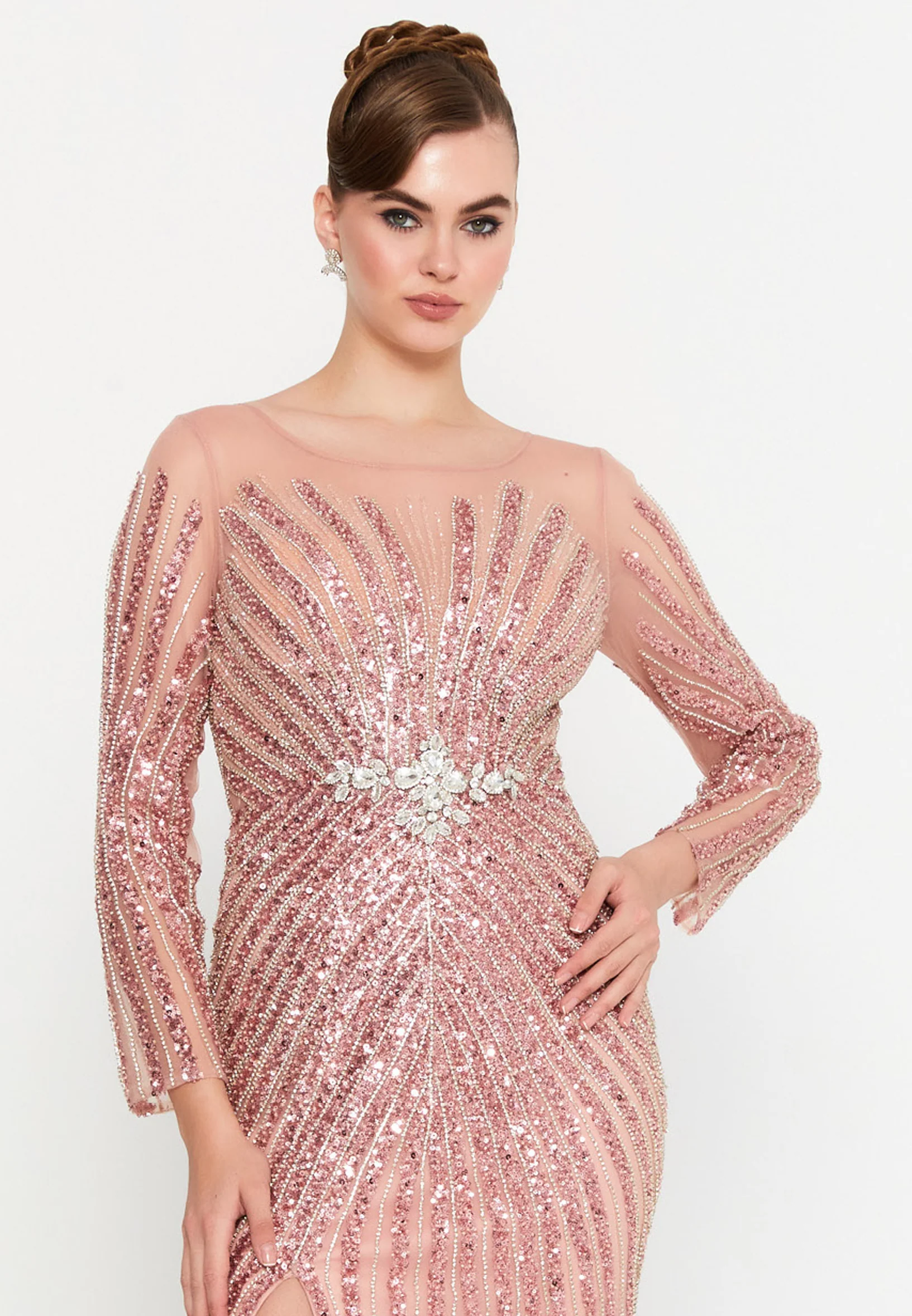 Long Sleeve Maxi Tulle Mermaid Regular Prom Dress mti1024 - Image 12