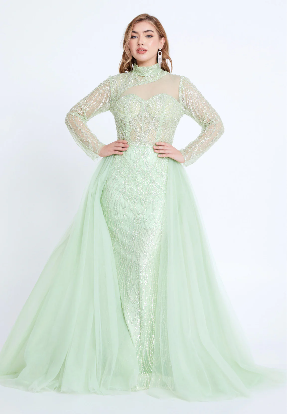 Long Sleeve Maxi Tulle Mermaid Regular Prom Dress mti1038 - Image 5