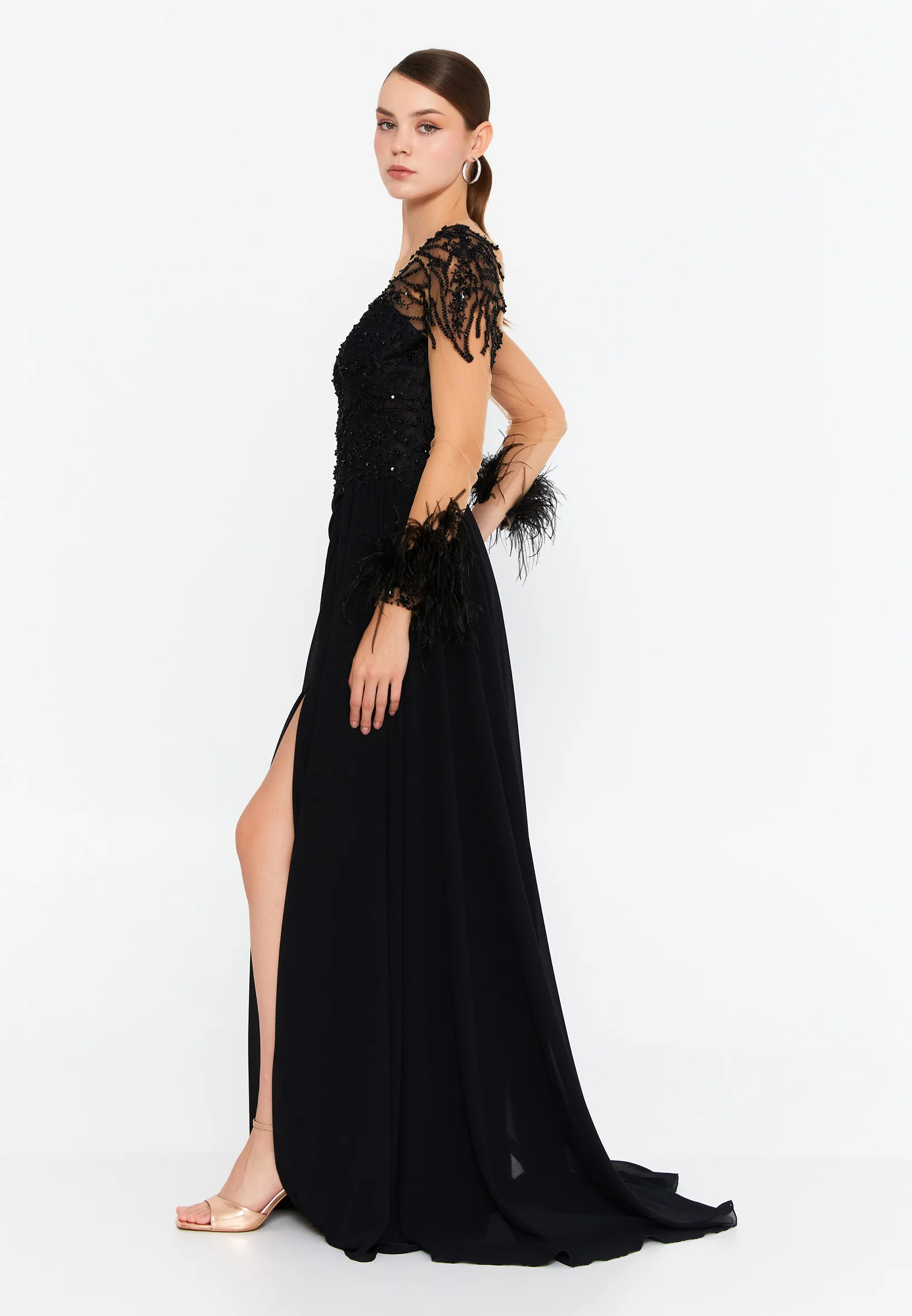 Long Sleeve Maxi Tulle Mermaid Regular Prom Dress omn473 - Image 3