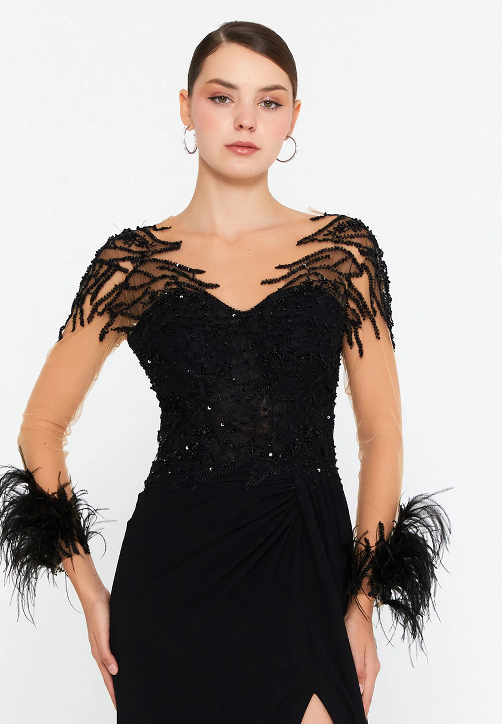 Long Sleeve Maxi Tulle Mermaid Regular Prom Dress omn473 - Image 4