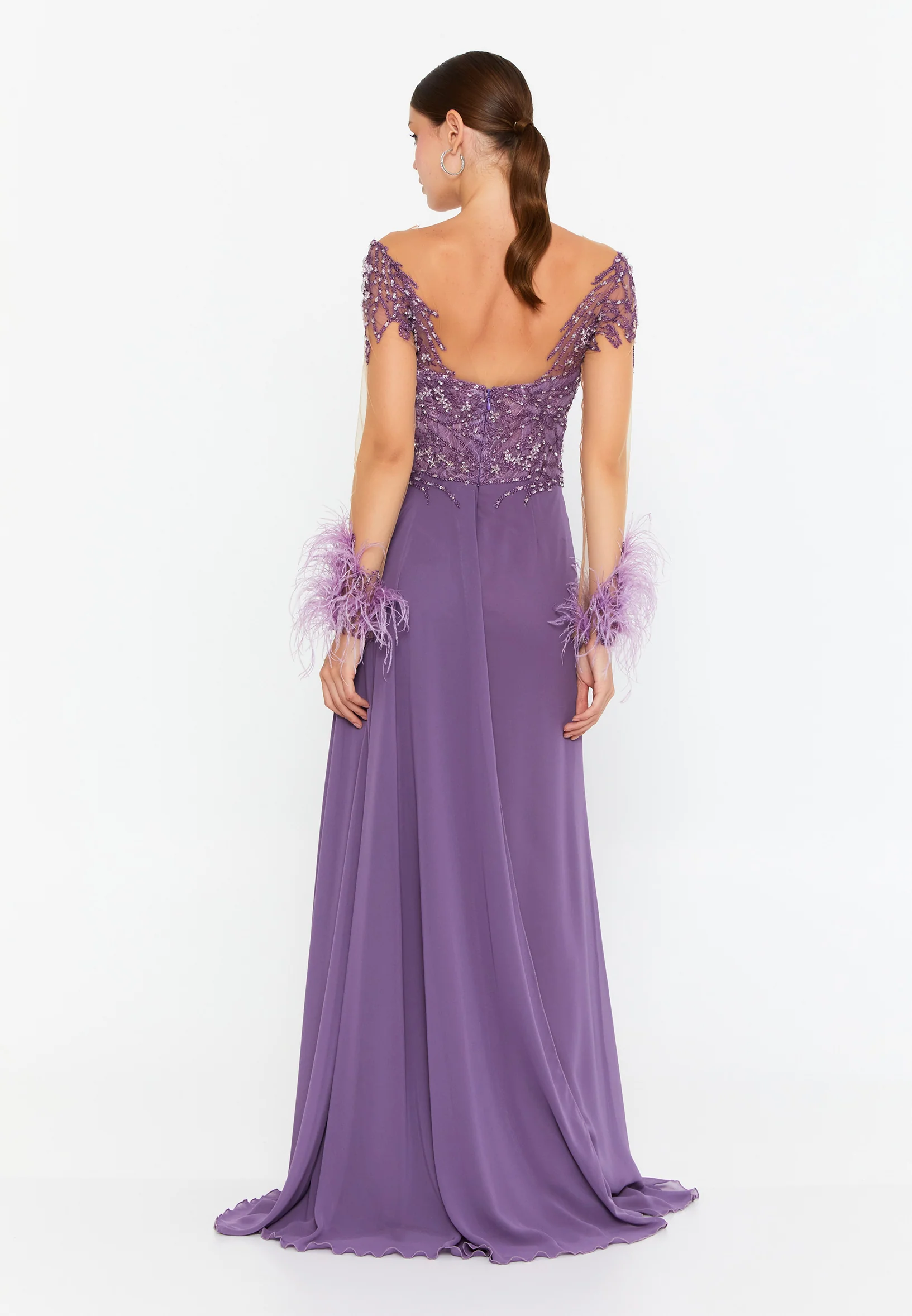 Long Sleeve Maxi Tulle Mermaid Regular Prom Dress omn473 - Image 6