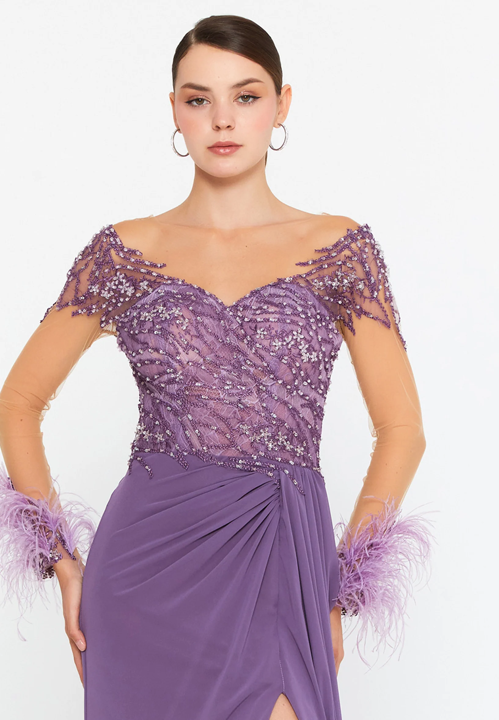 Long Sleeve Maxi Tulle Mermaid Regular Prom Dress omn473 - Image 8