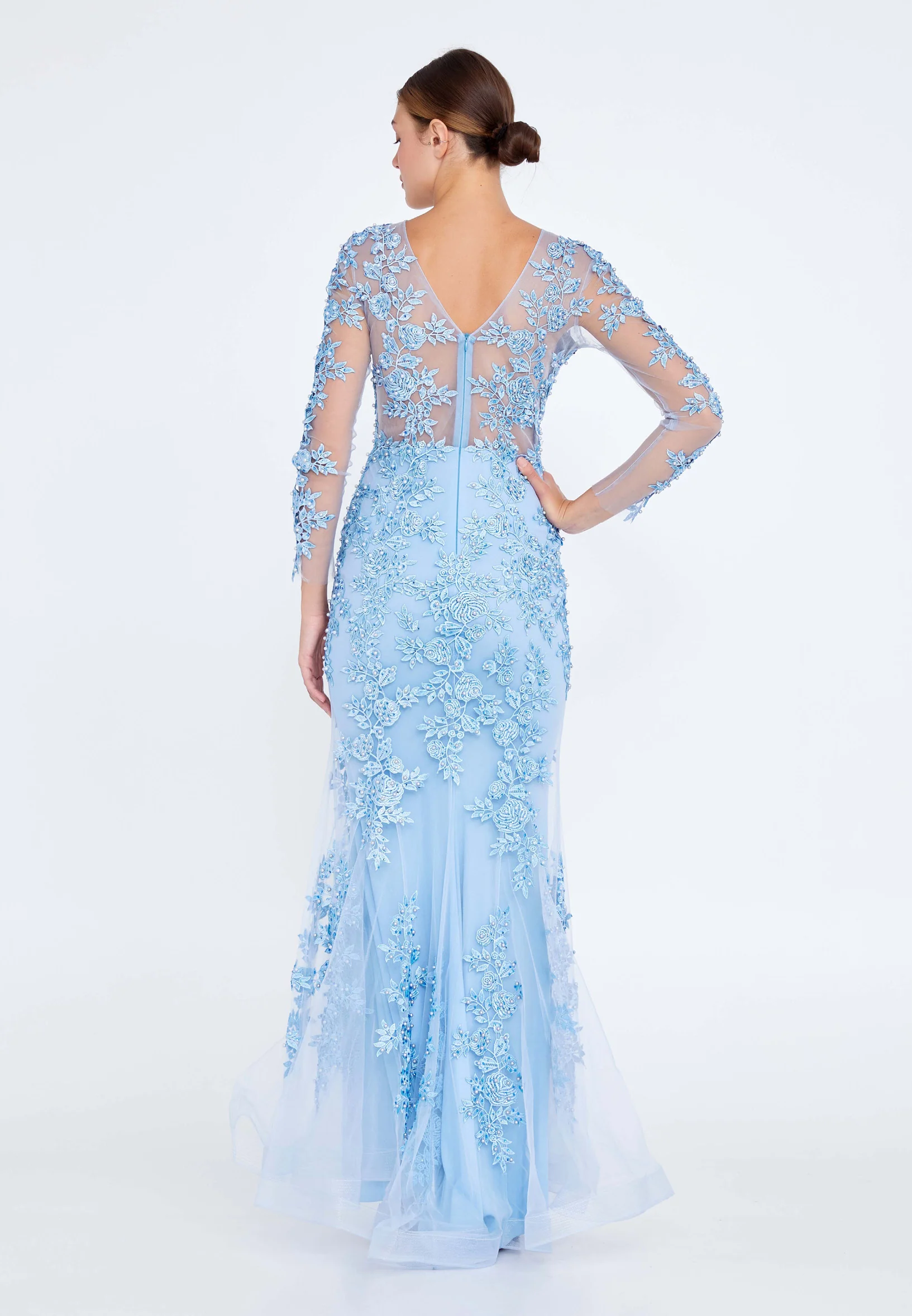 Long Sleeve Maxi Tulle Mermaid Regular Prom Dress ses1729 - Image 2