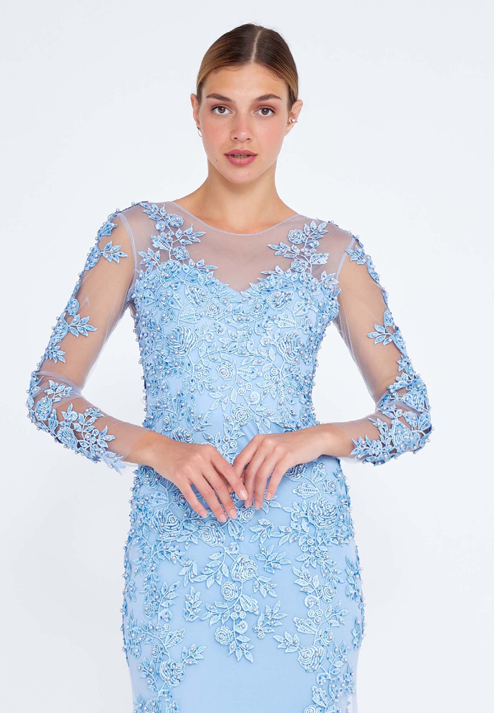 Long Sleeve Maxi Tulle Mermaid Regular Prom Dress ses1729 - Image 4