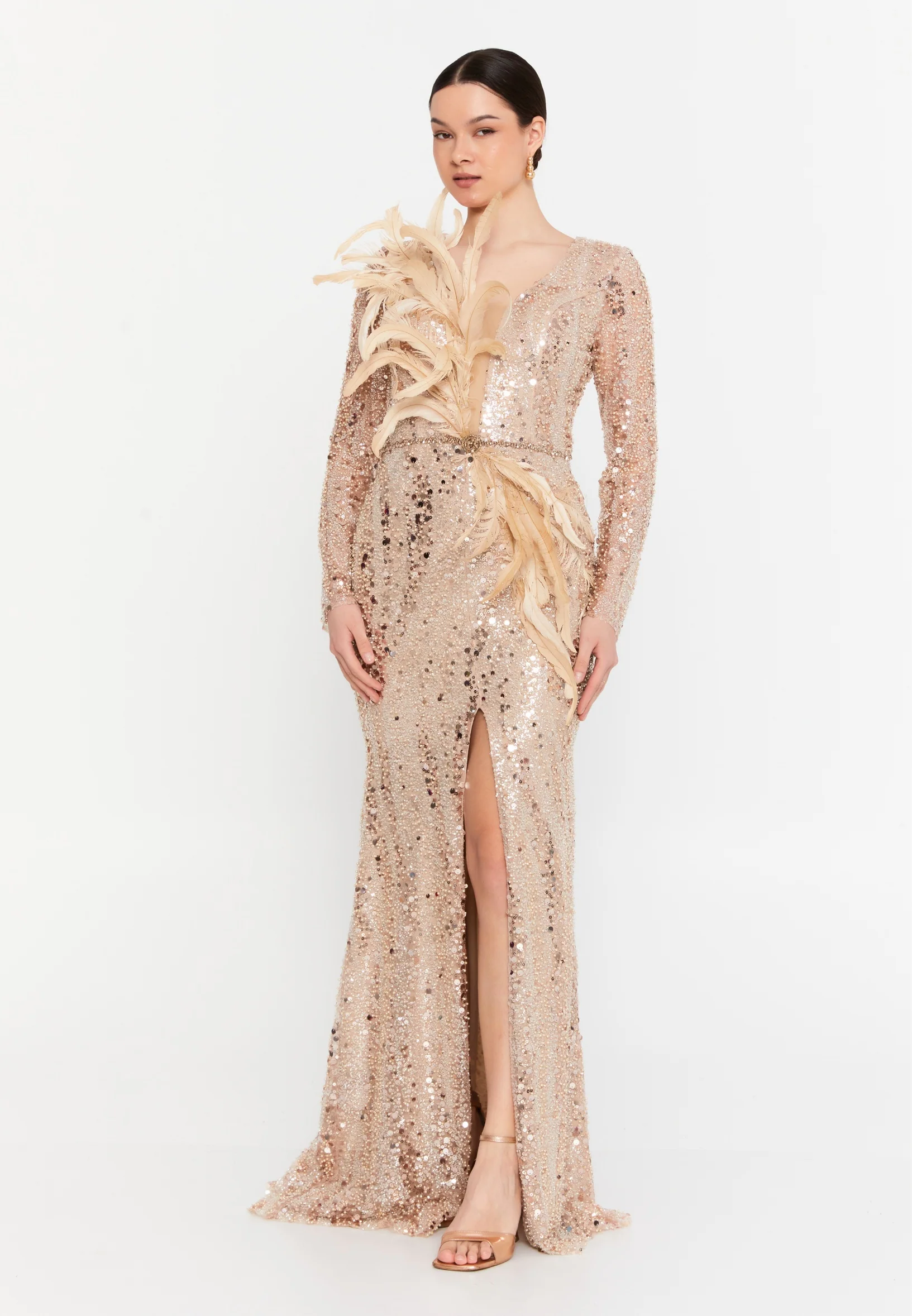 Long Sleeve Maxi Tulle Mermaid Regular Wedding Guest Dress aln1835