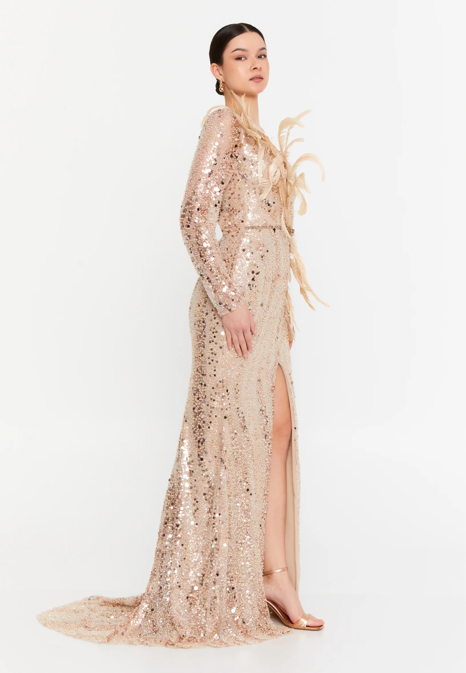 Long Sleeve Maxi Tulle Mermaid Regular Wedding Guest Dress aln1835 - Image 3