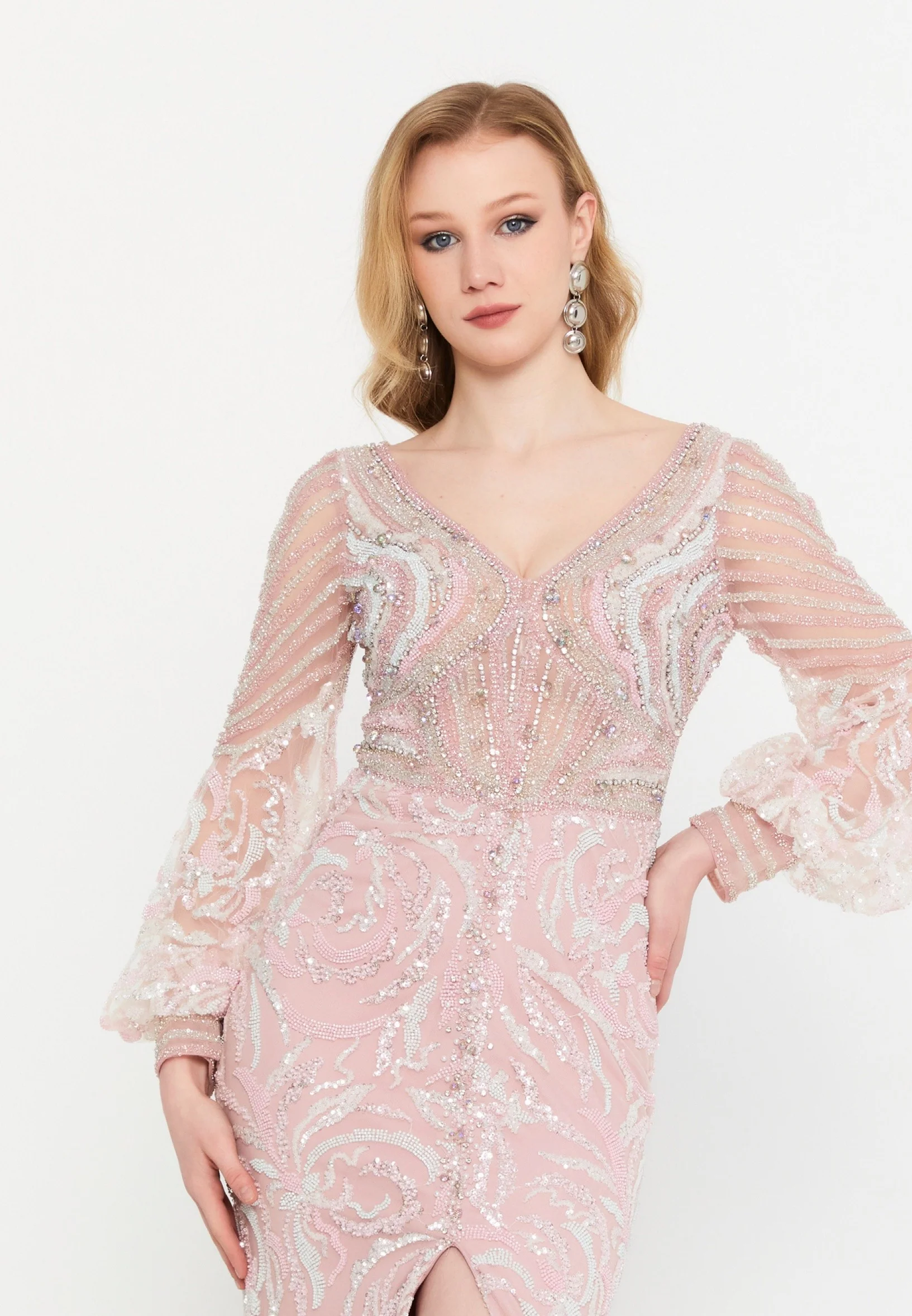 Long Sleeve Maxi Tulle Mermaid Regular Wedding Guest Dress mtc1011k - Image 12