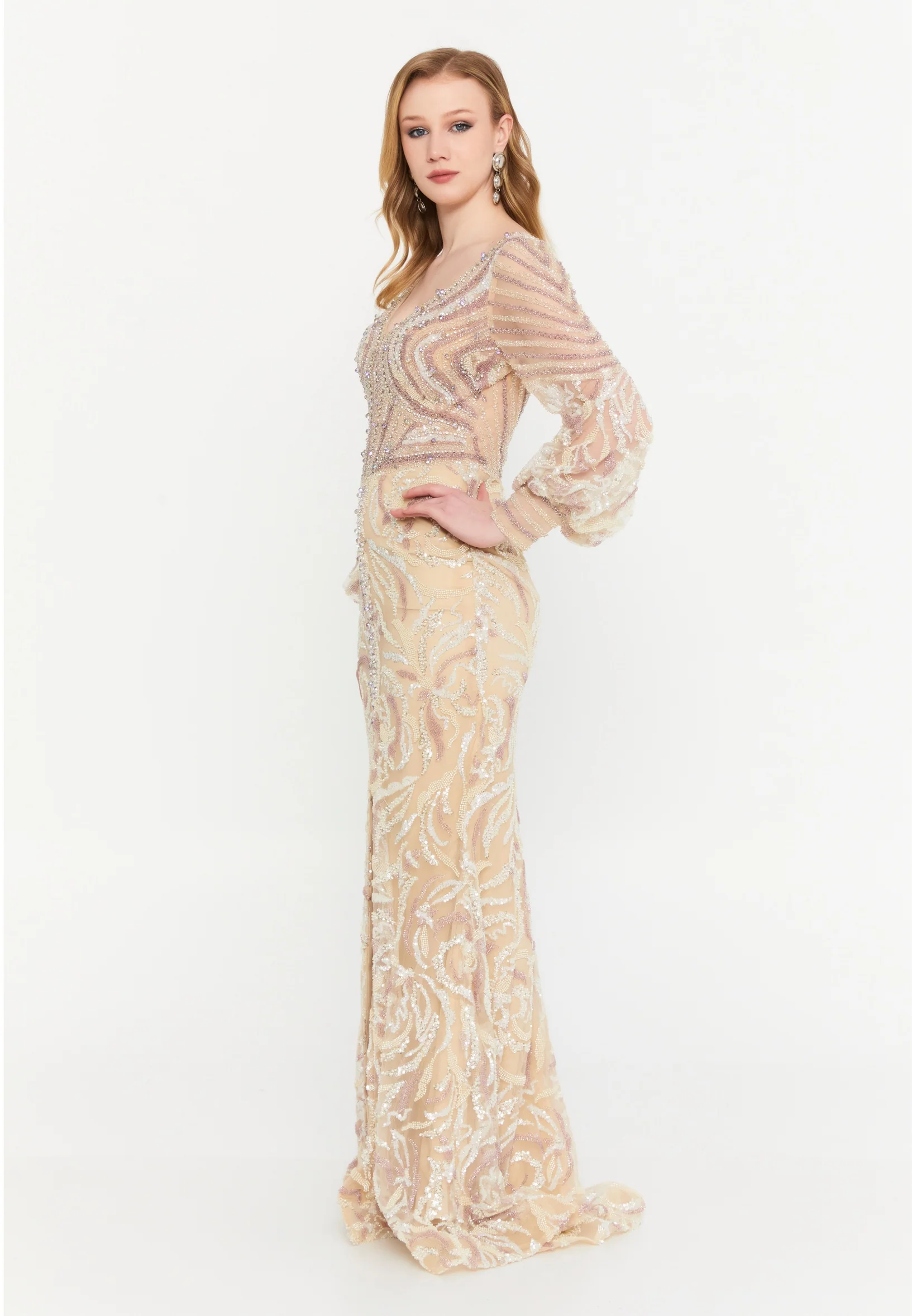 Long Sleeve Maxi Tulle Mermaid Regular Wedding Guest Dress mtc1011k - Image 3