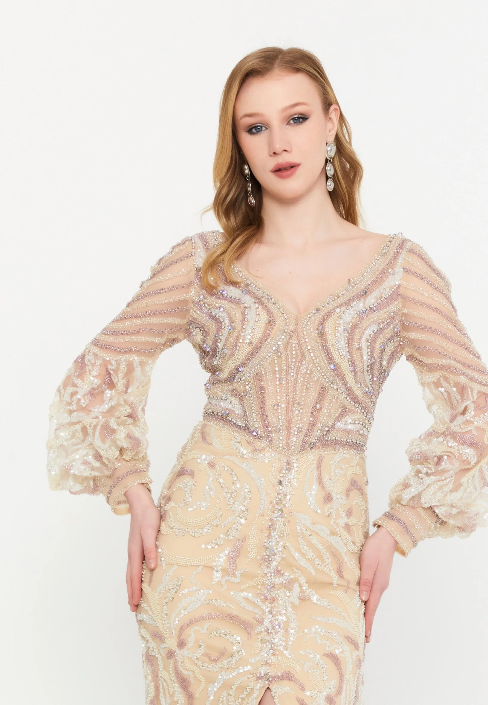 Long Sleeve Maxi Tulle Mermaid Regular Wedding Guest Dress mtc1011k - Image 4