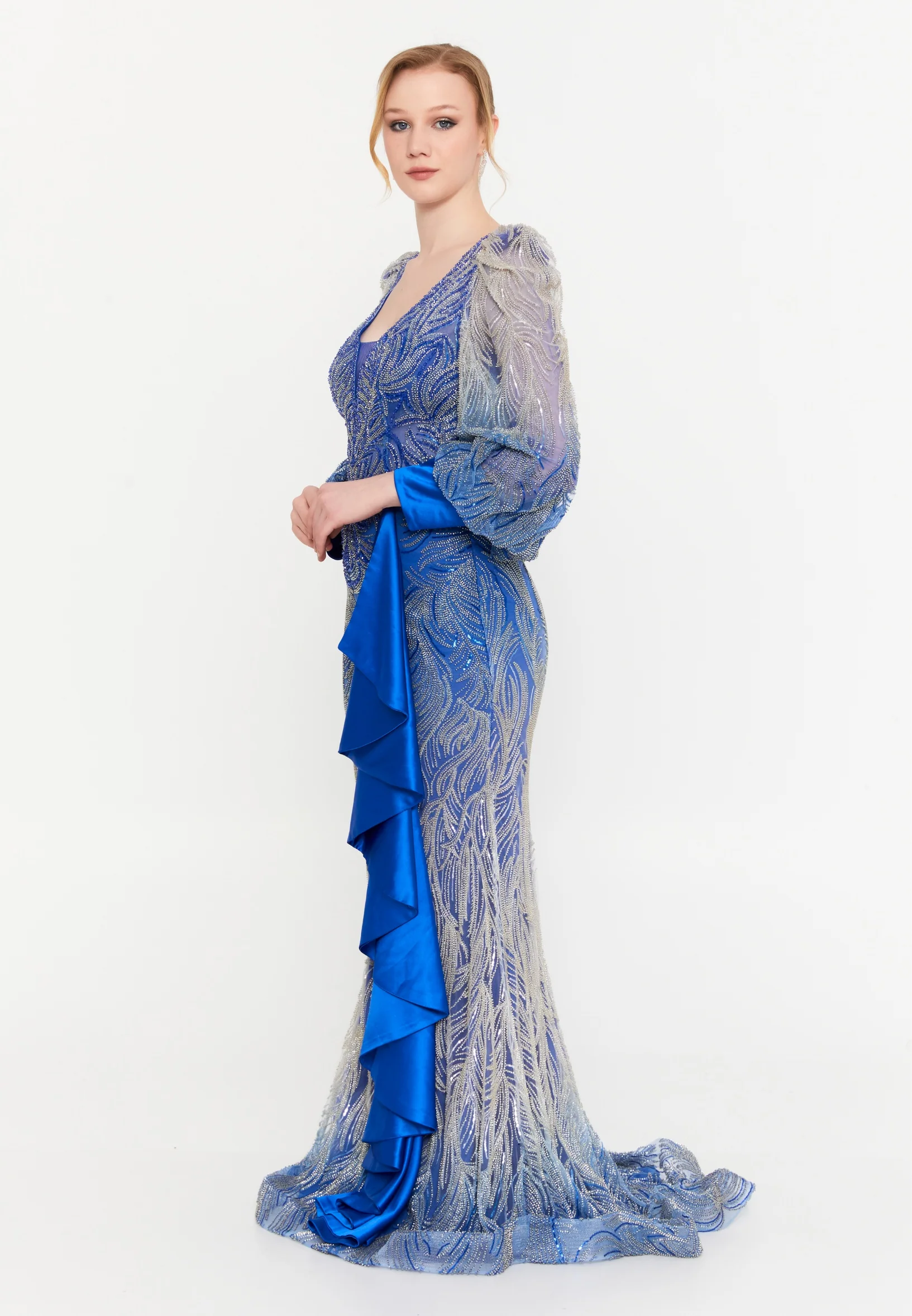 Long Sleeve Maxi Tulle Mermaid Regular Wedding Guest Dress mtc1081 - Image 3