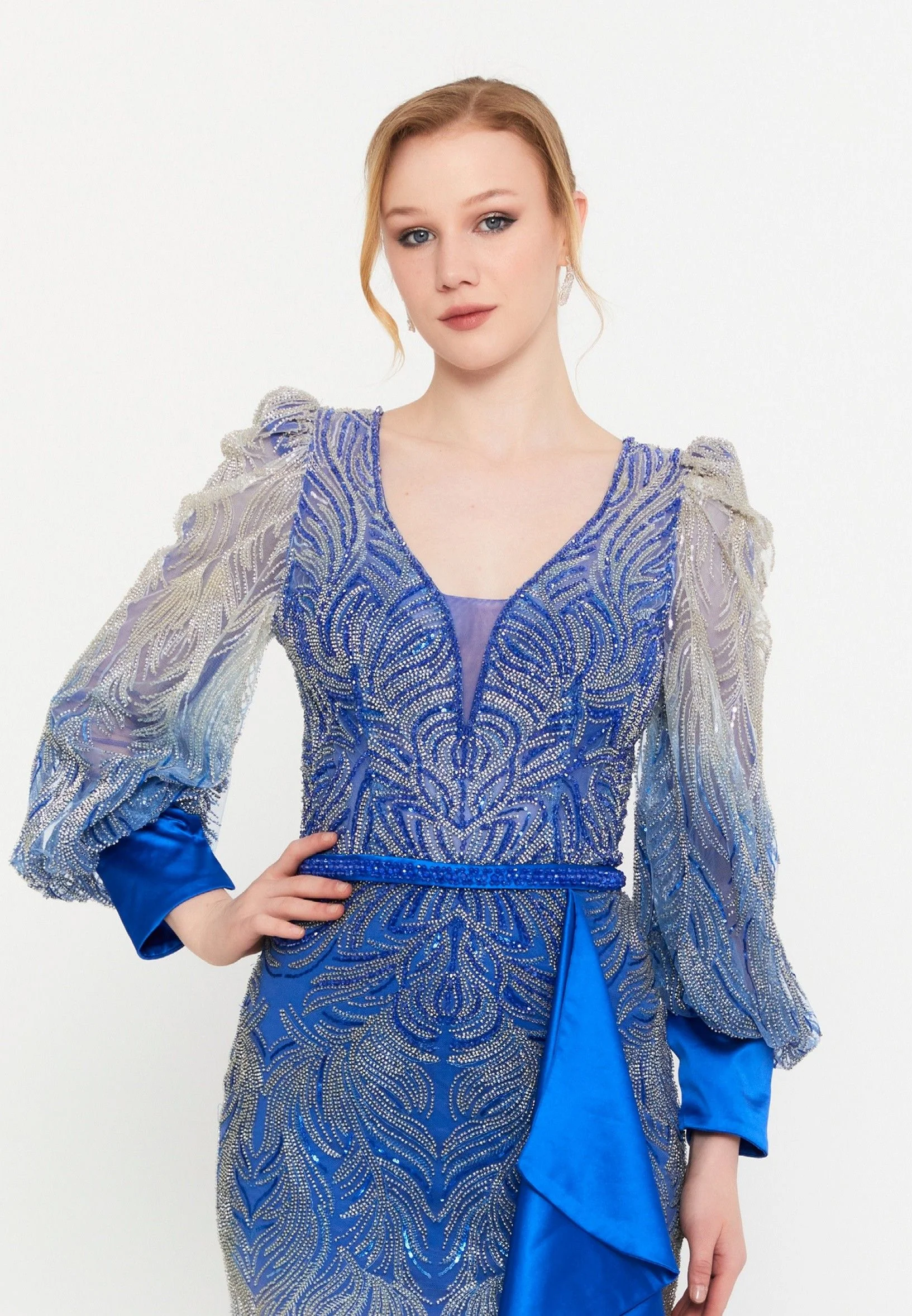 Long Sleeve Maxi Tulle Mermaid Regular Wedding Guest Dress mtc1081 - Image 4