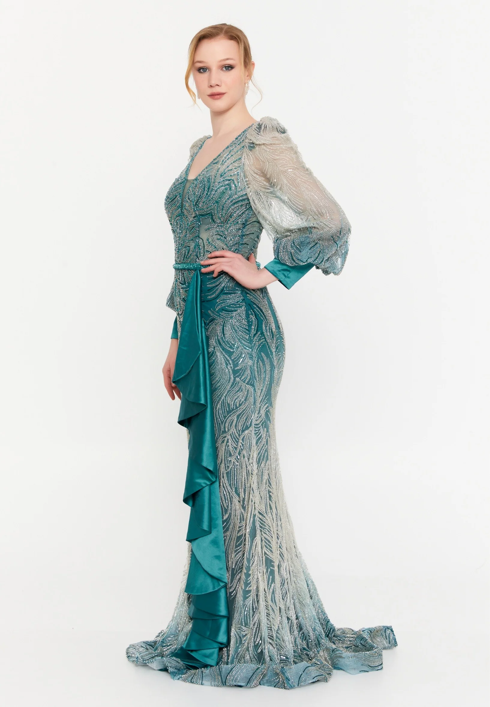 Long Sleeve Maxi Tulle Mermaid Regular Wedding Guest Dress mtc1081 - Image 7