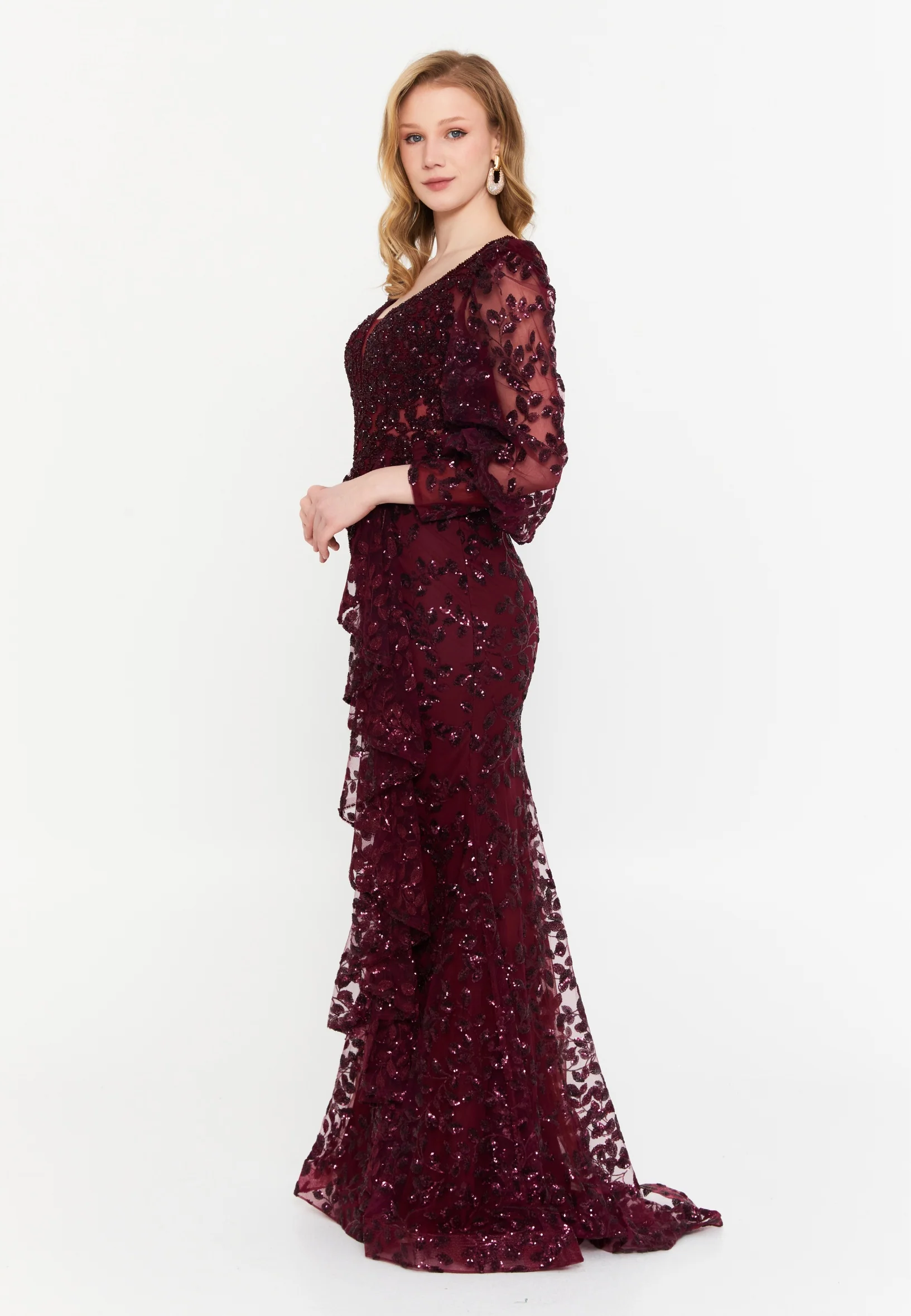 Long Sleeve Maxi Tulle Mermaid Regular Wedding Guest Dress mtc1094 - Image 15