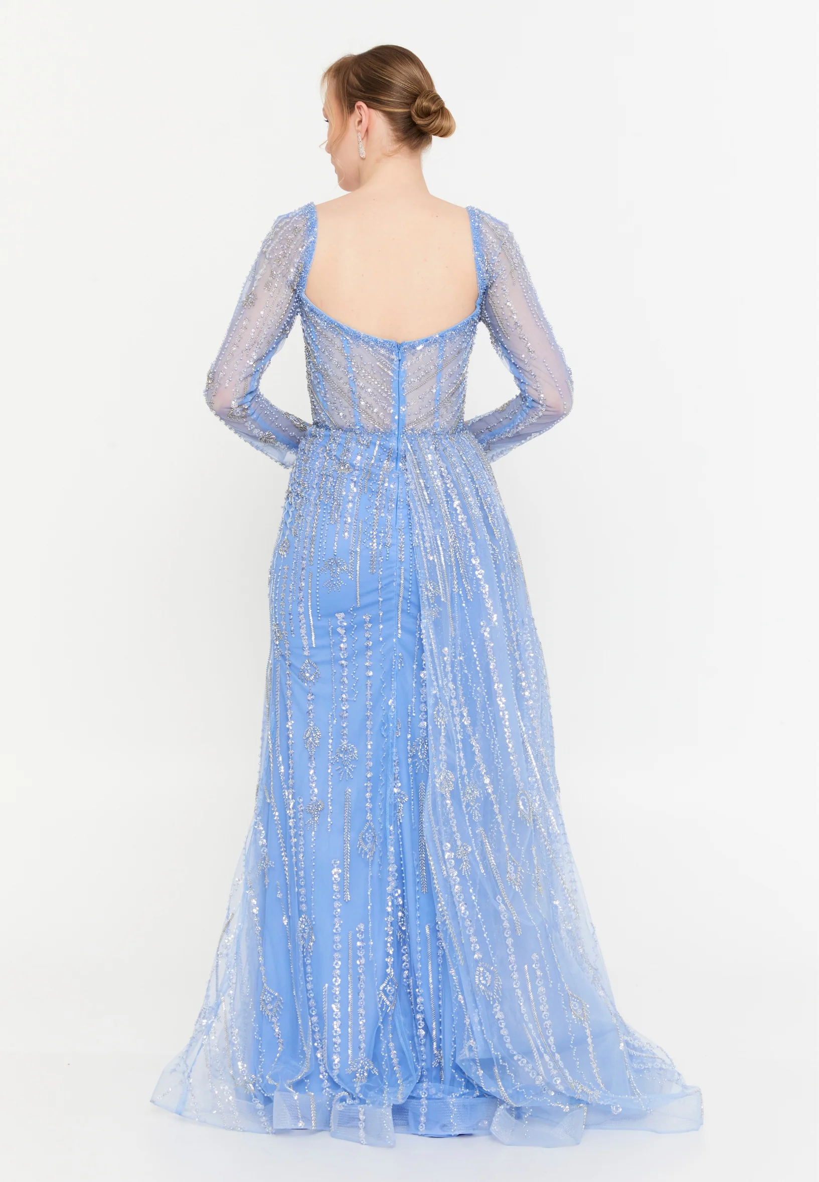 Long Sleeve Maxi Tulle Mermaid Regular Wedding Guest Dress mtc1113 - Image 2