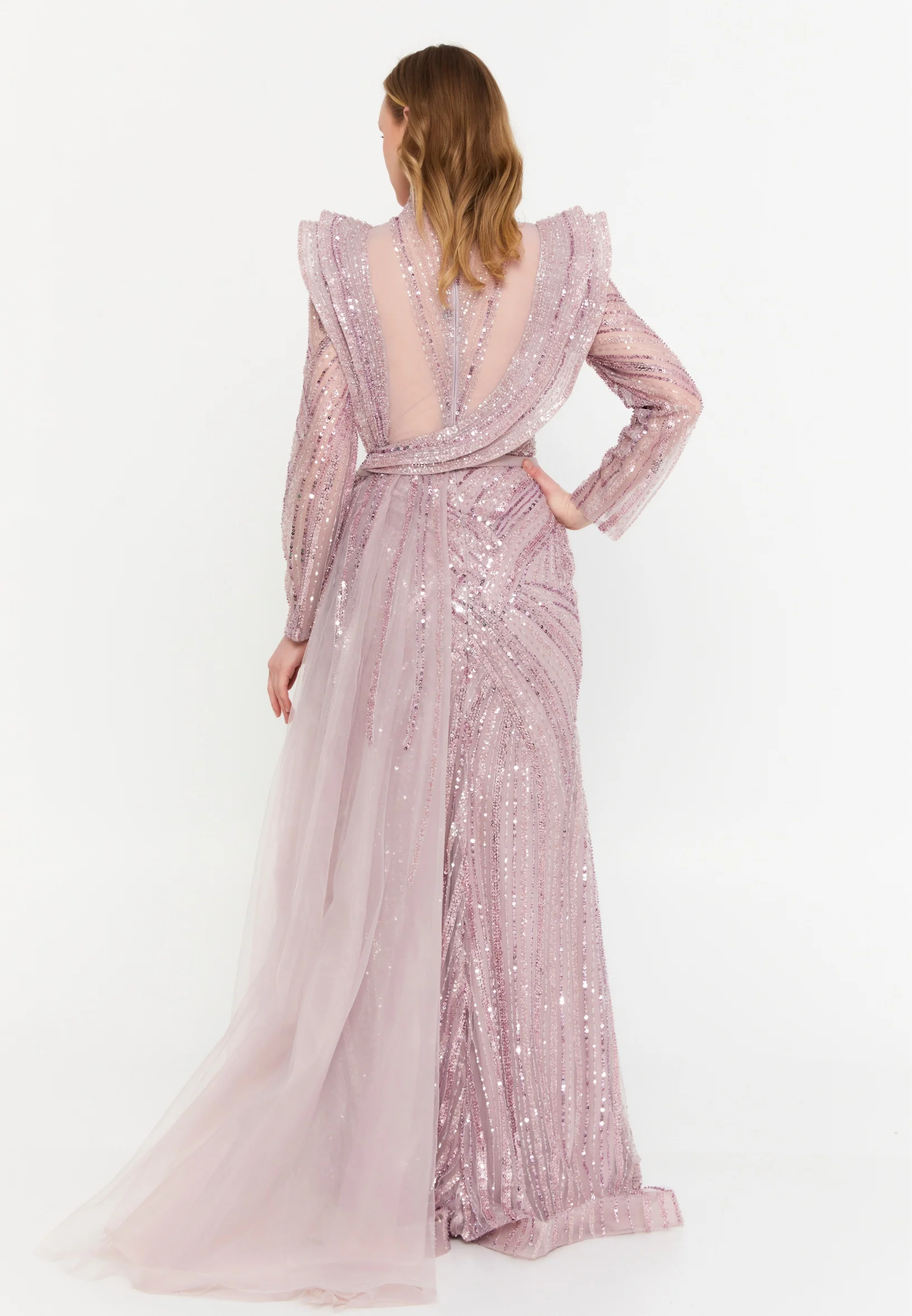 Long Sleeve Maxi Tulle Mermaid Regular Wedding Guest Dress mtc1142 - Image 2