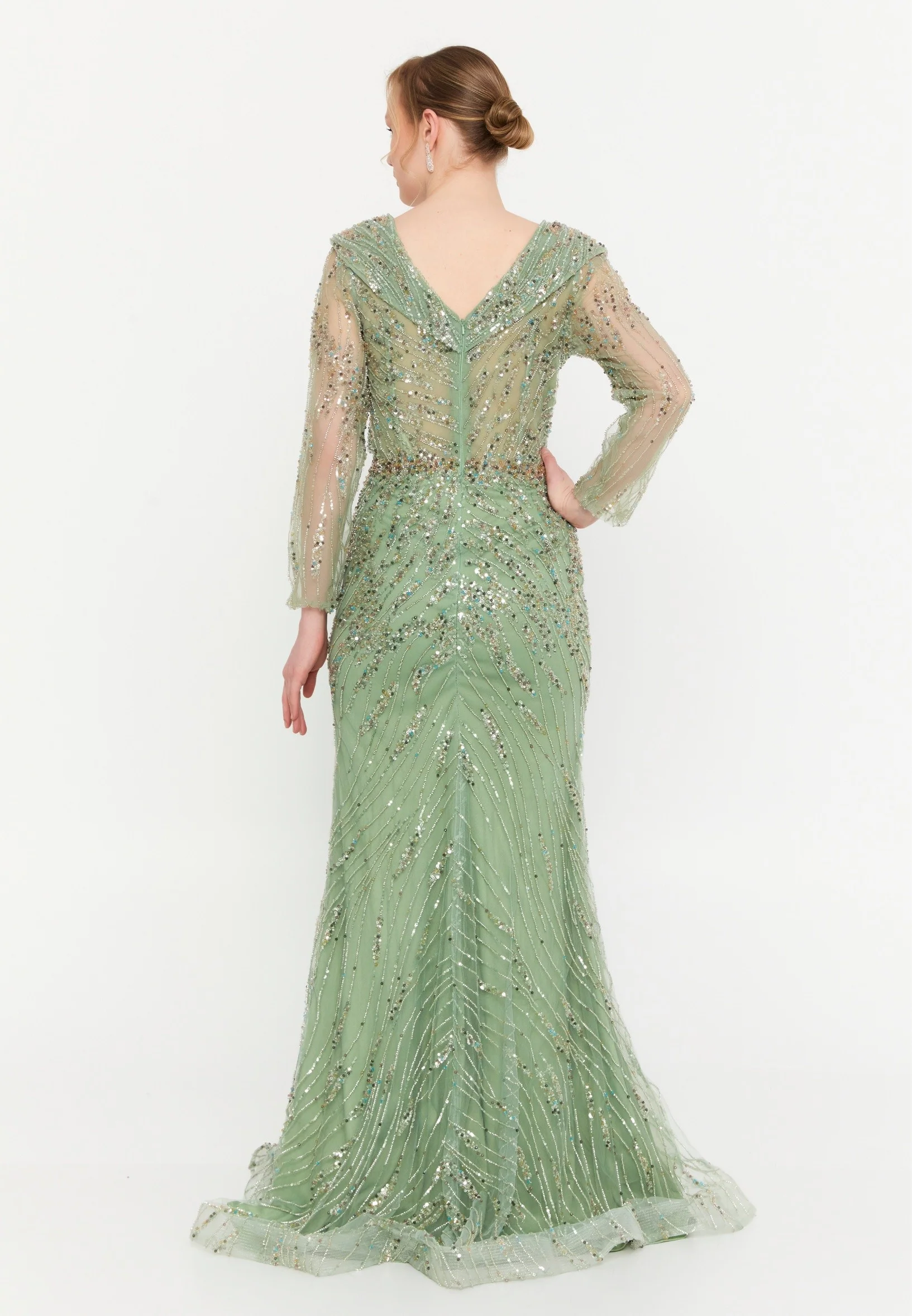 Long Sleeve Maxi Tulle Mermaid Regular Wedding Guest Dress mtc1146 - Image 2