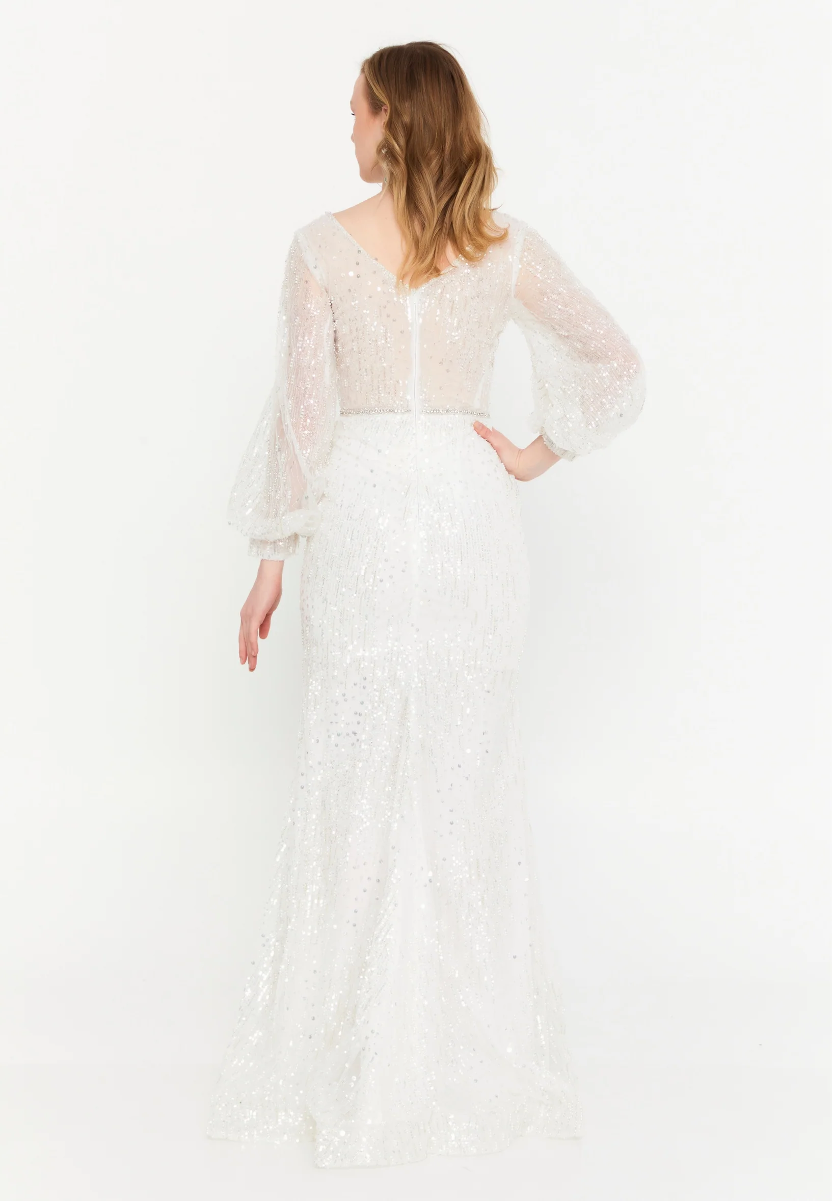 Long Sleeve Maxi Tulle Mermaid Regular Wedding Guest Dress mtc1153 - Image 2