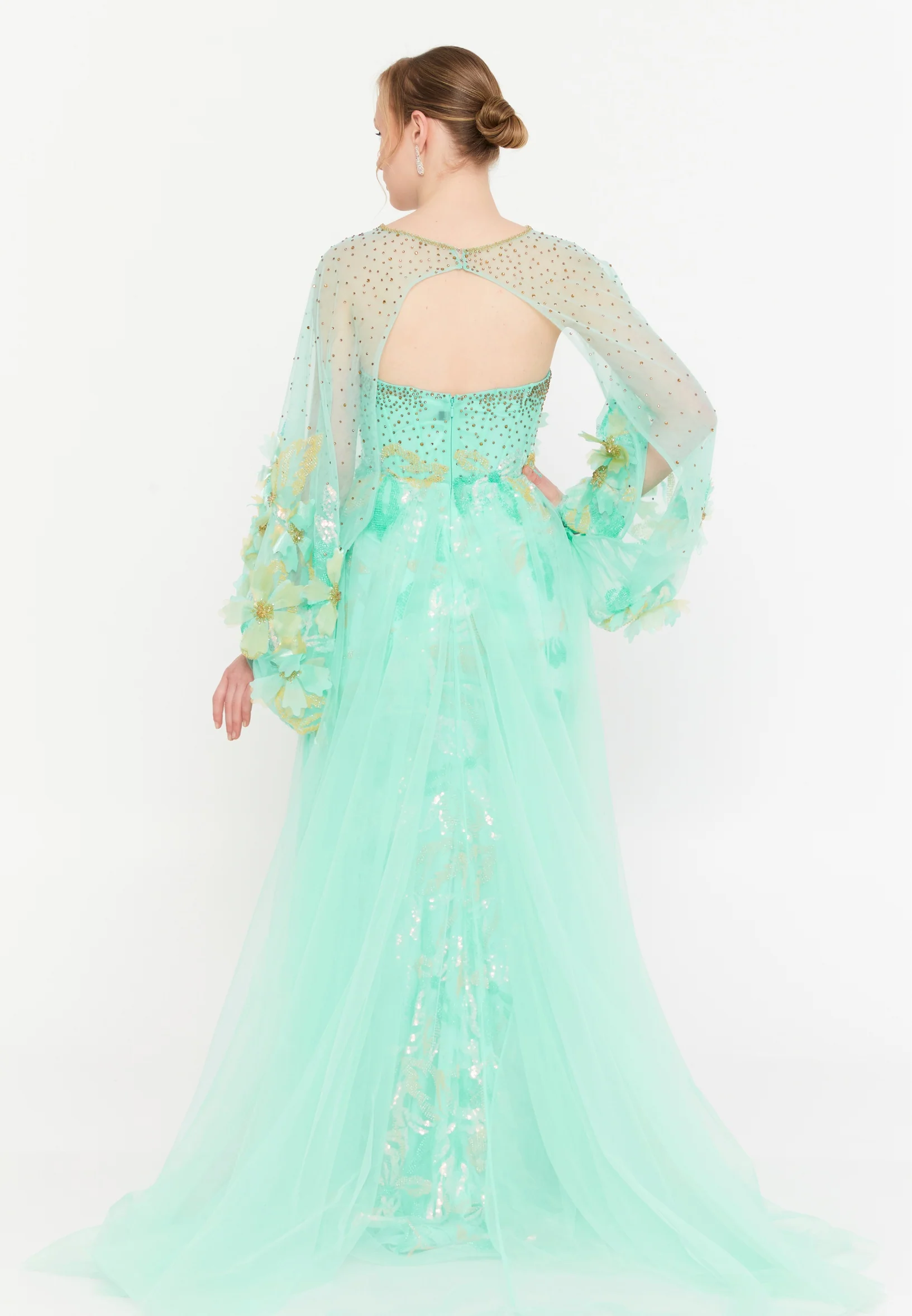 Long Sleeve Maxi Tulle Mermaid Regular Wedding Guest Dress mtces23038k - Image 2