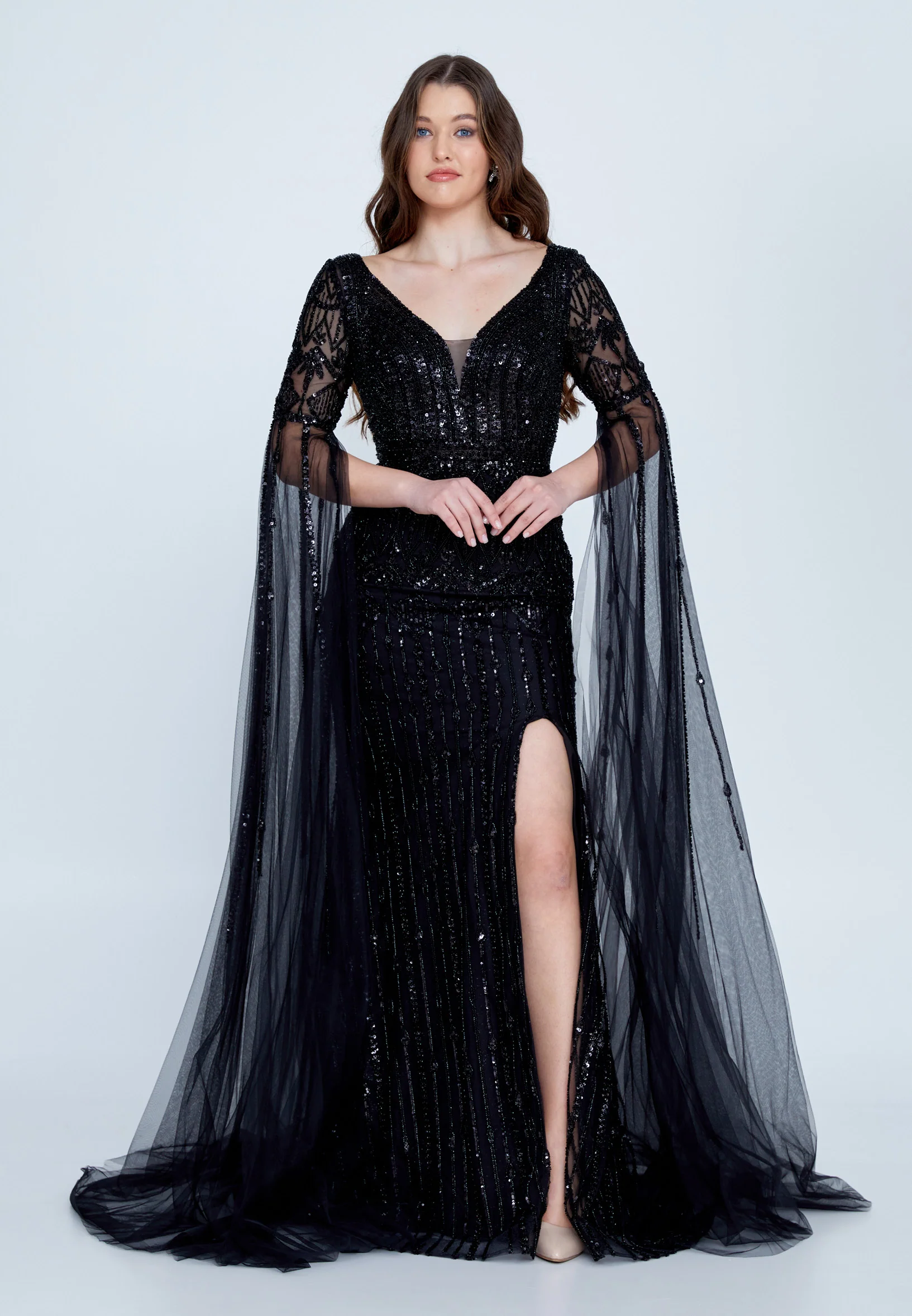Long Sleeve Maxi Tulle Mermaid Regular Wedding Guest Dress mti030112