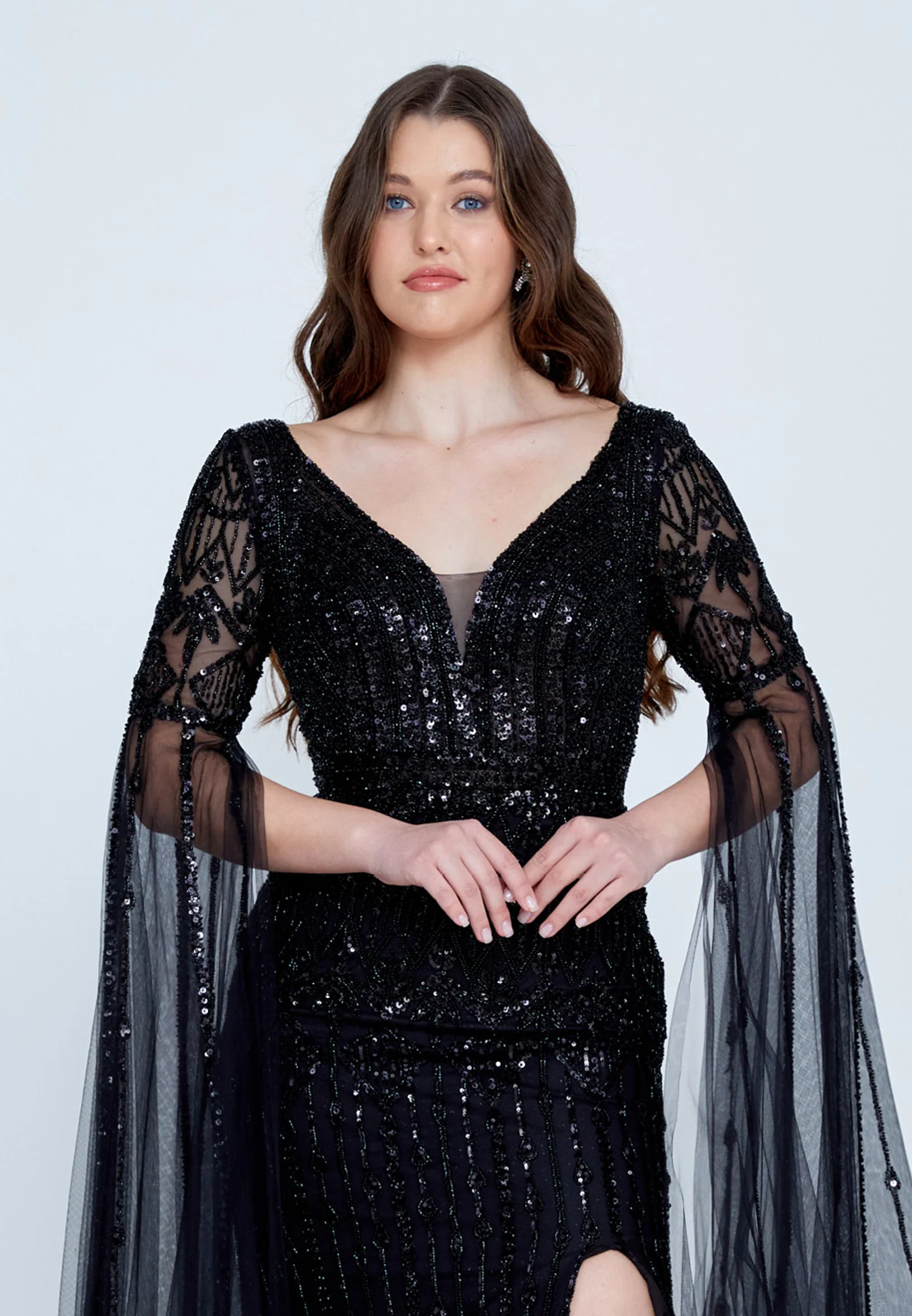 Long Sleeve Maxi Tulle Mermaid Regular Wedding Guest Dress mti030112 - Image 4
